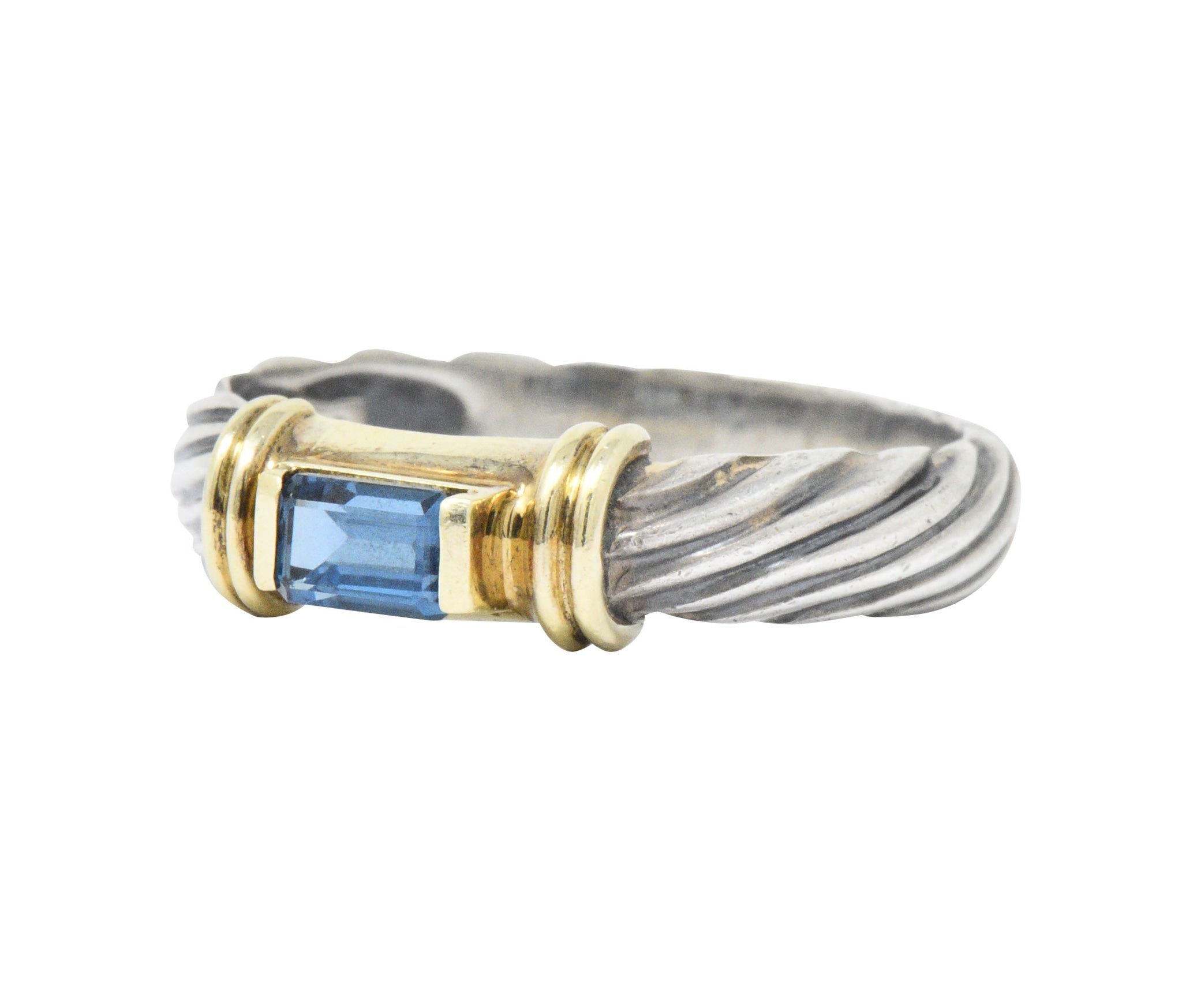 David Yurman Blue Tourmaline 14 Karat Gold Sterling Silver Metro Ring Wilson's Estate Jewelry