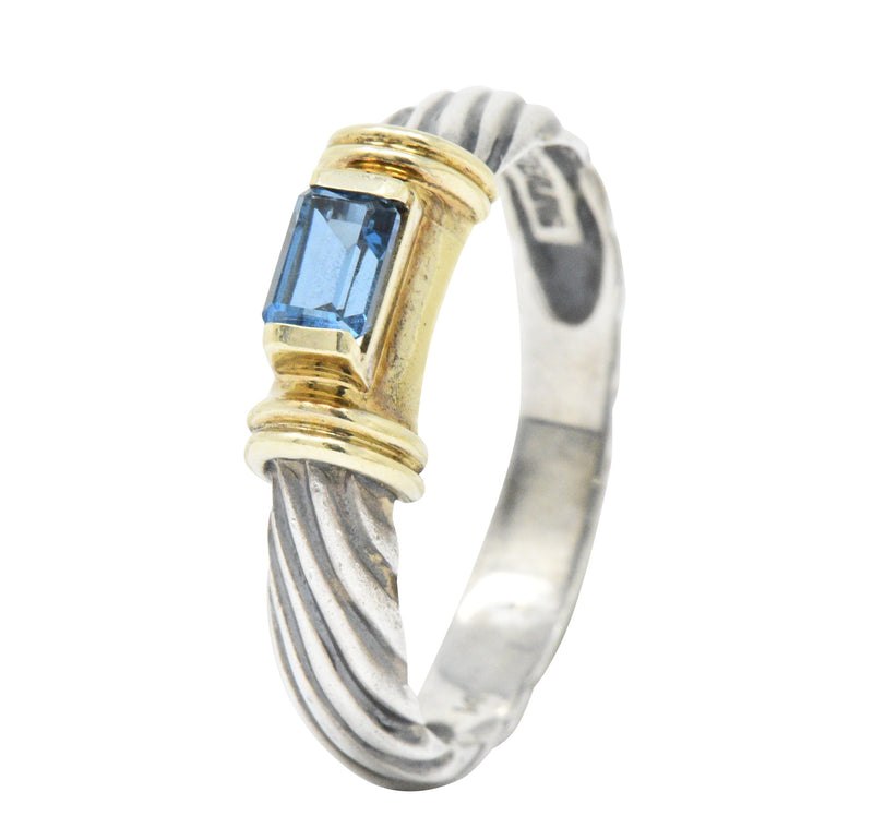 David Yurman Blue Tourmaline 14 Karat Gold Sterling Silver Metro Ring Wilson's Estate Jewelry