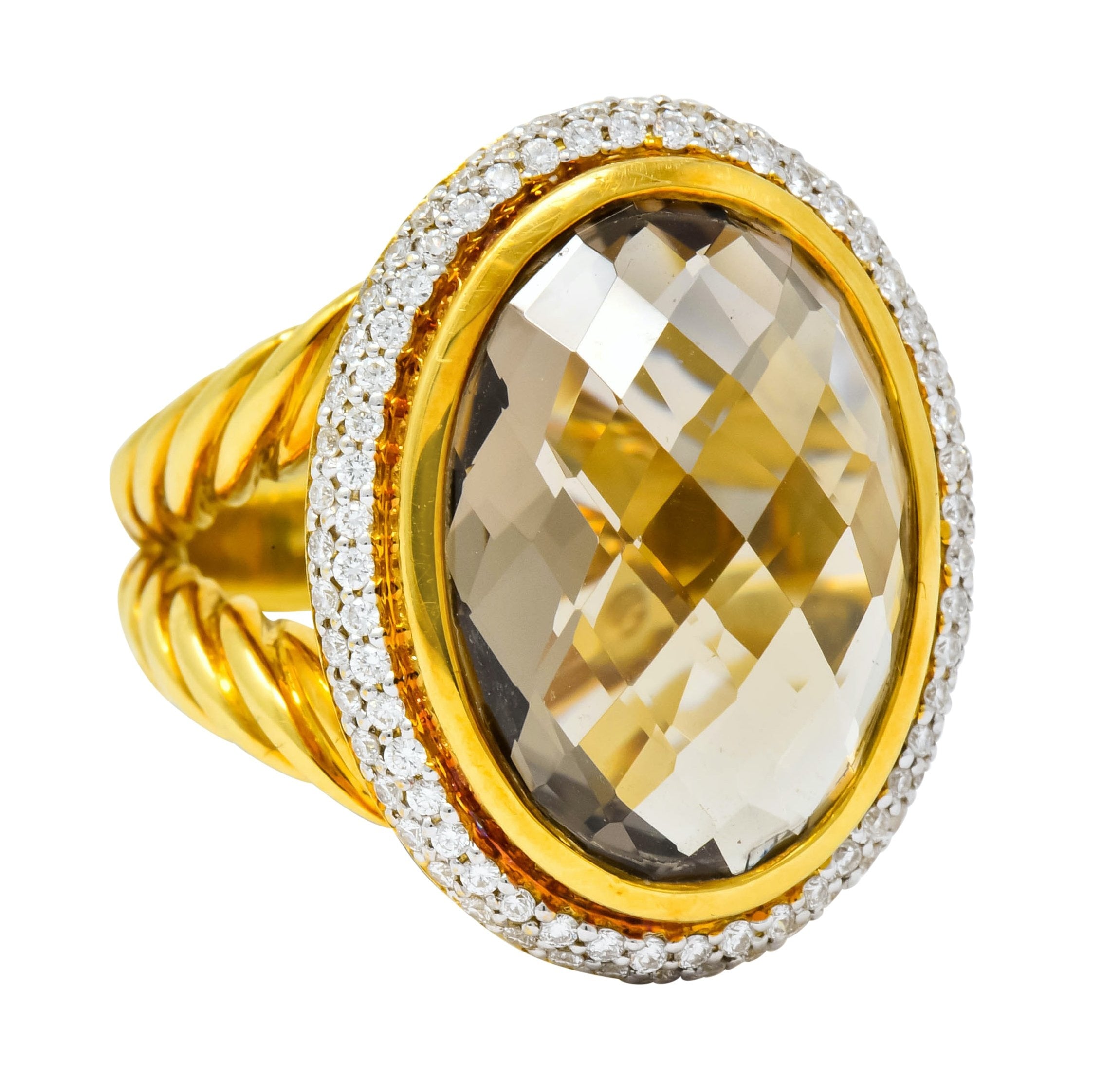 David Yurman Champagne Topaz Diamond 18 Karat Gold Statement Ring - Wilson's Estate Jewelry