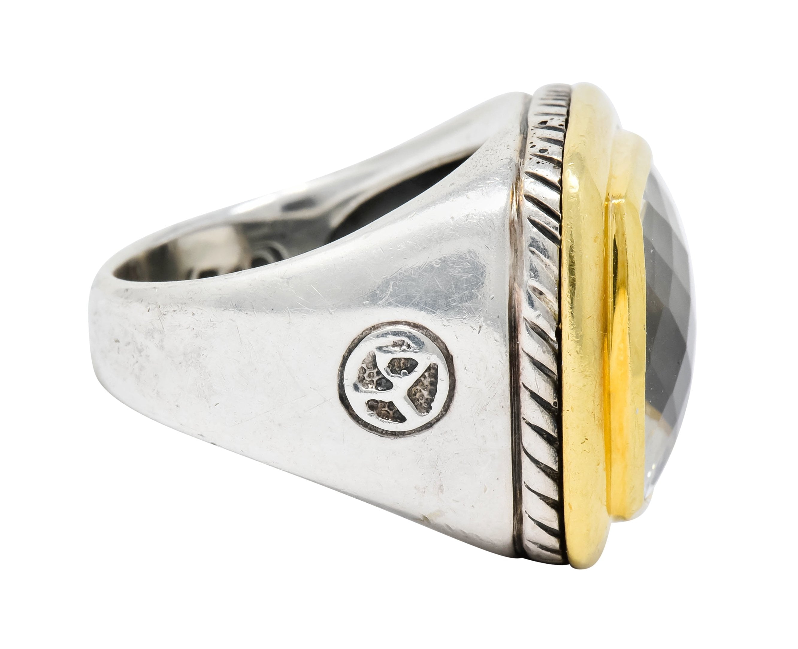 David Yurman Checkerboard Quartz 18 Karat Gold Sterling Silver Albion Cocktail Ring - Wilson's Estate Jewelry