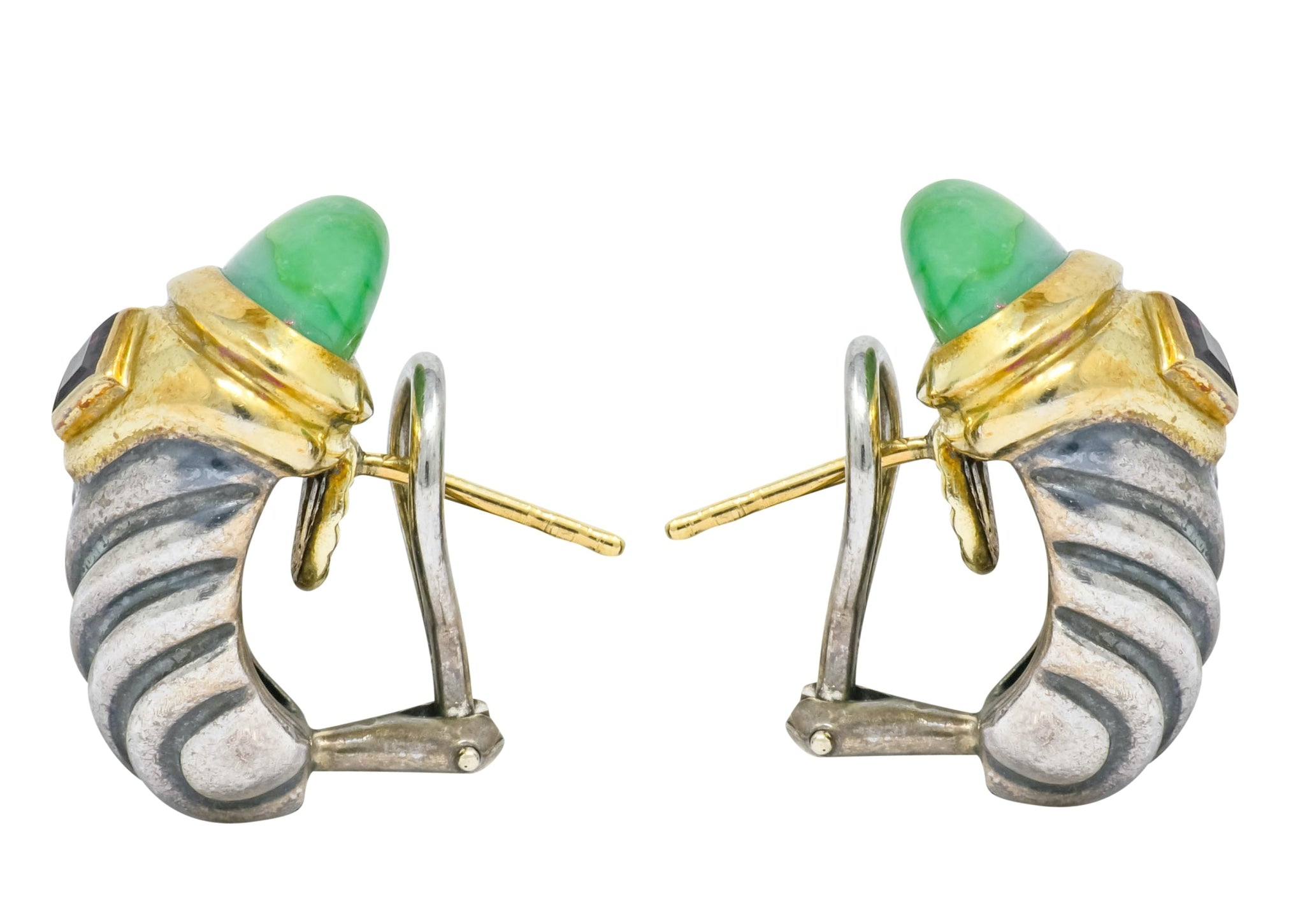 David Yurman Chrysoprase Garnet 14 Karat Gold Sterling Silver Renaissance Earrings - Wilson's Estate Jewelry