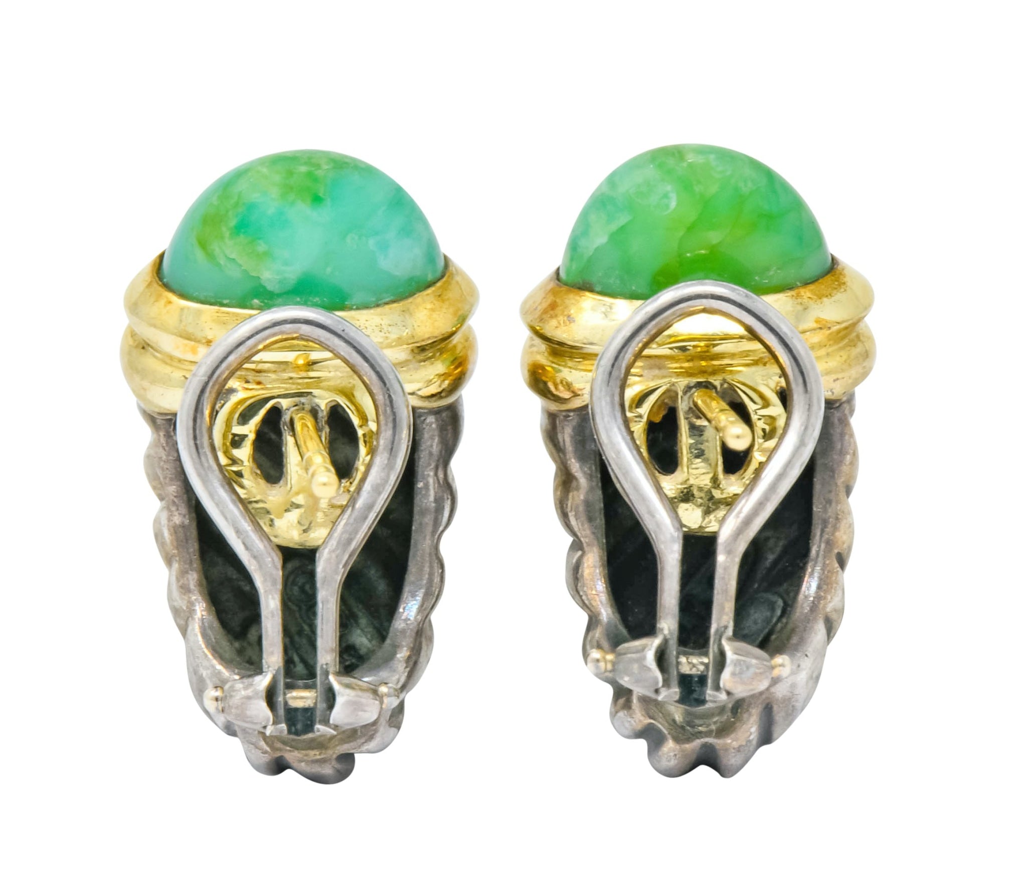 David Yurman Chrysoprase Garnet 14 Karat Gold Sterling Silver Renaissance Earrings - Wilson's Estate Jewelry