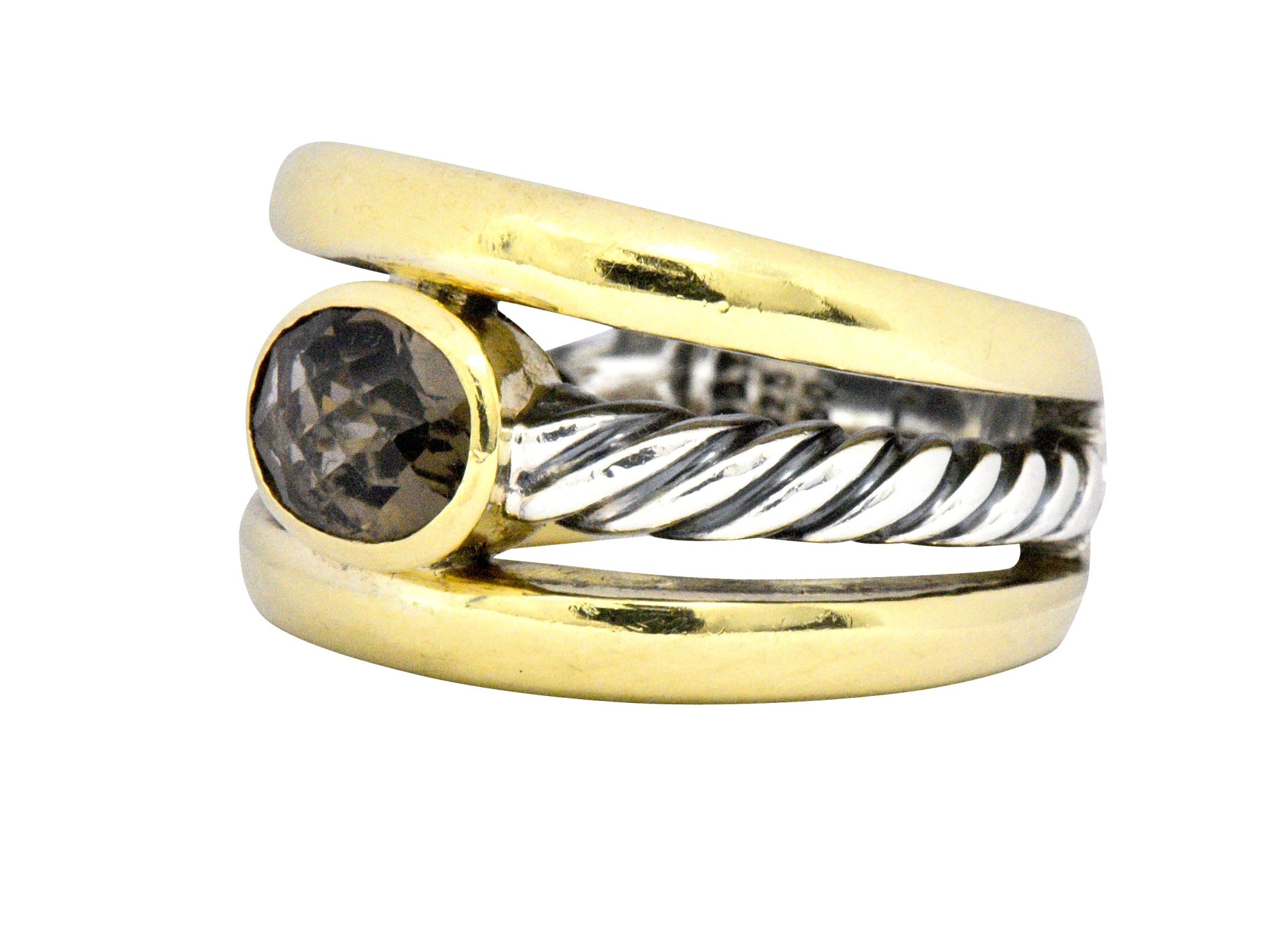 David Yurman Contemporary Smoky Quartz 18 Karat Gold Sterling Silver Ring Wilson's Estate Jewelry