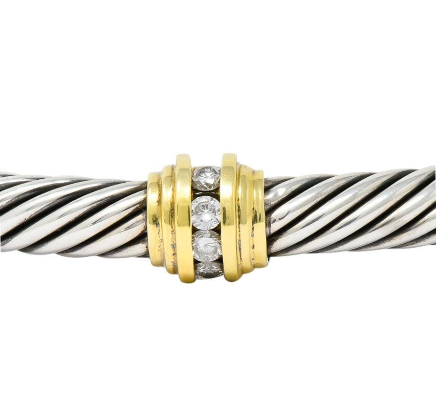 David Yurman Diamond 18 Karat Gold Sterling Silver Cable Twist Bracelet - Wilson's Estate Jewelry