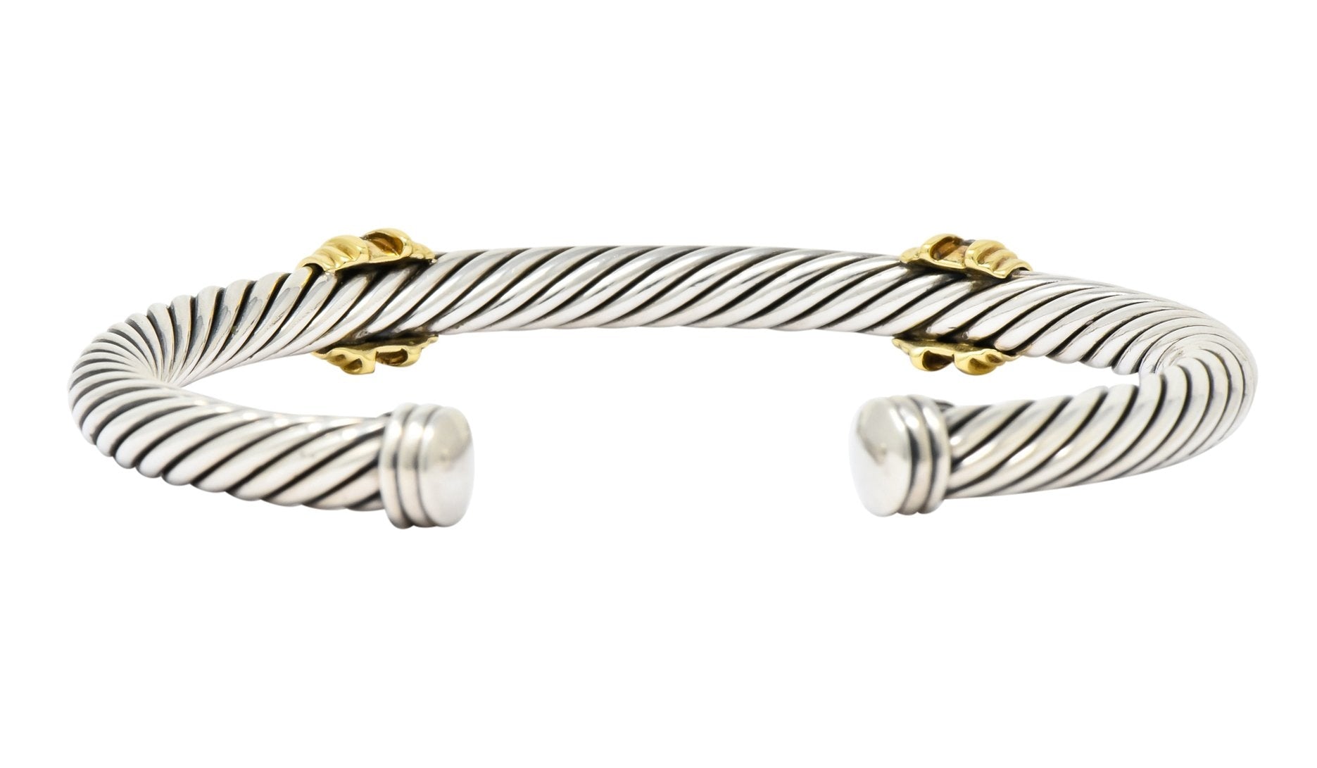 David Yurman Diamond 18 Karat Gold Sterling Silver Cable Twist Bracelet - Wilson's Estate Jewelry