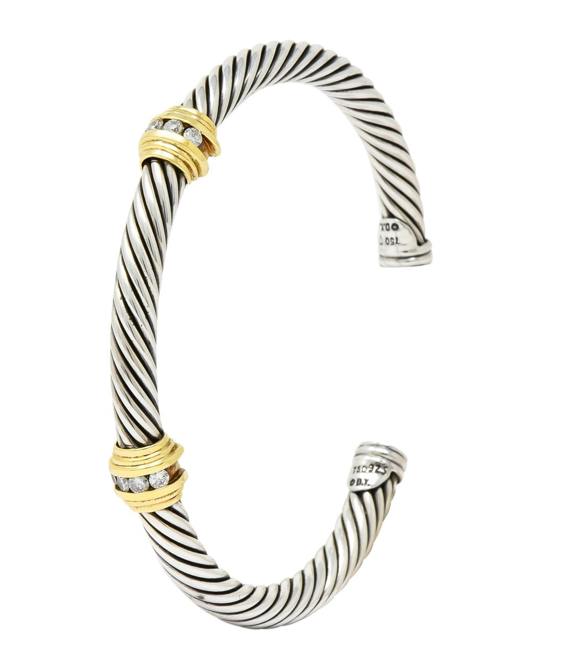 David Yurman Diamond 18 Karat Gold Sterling Silver Cable Twist Bracelet - Wilson's Estate Jewelry