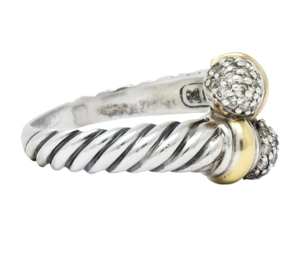 David Yurman Diamond Sterling Silver 18 Karat Gold Bypass Ring - Wilson's Estate Jewelry