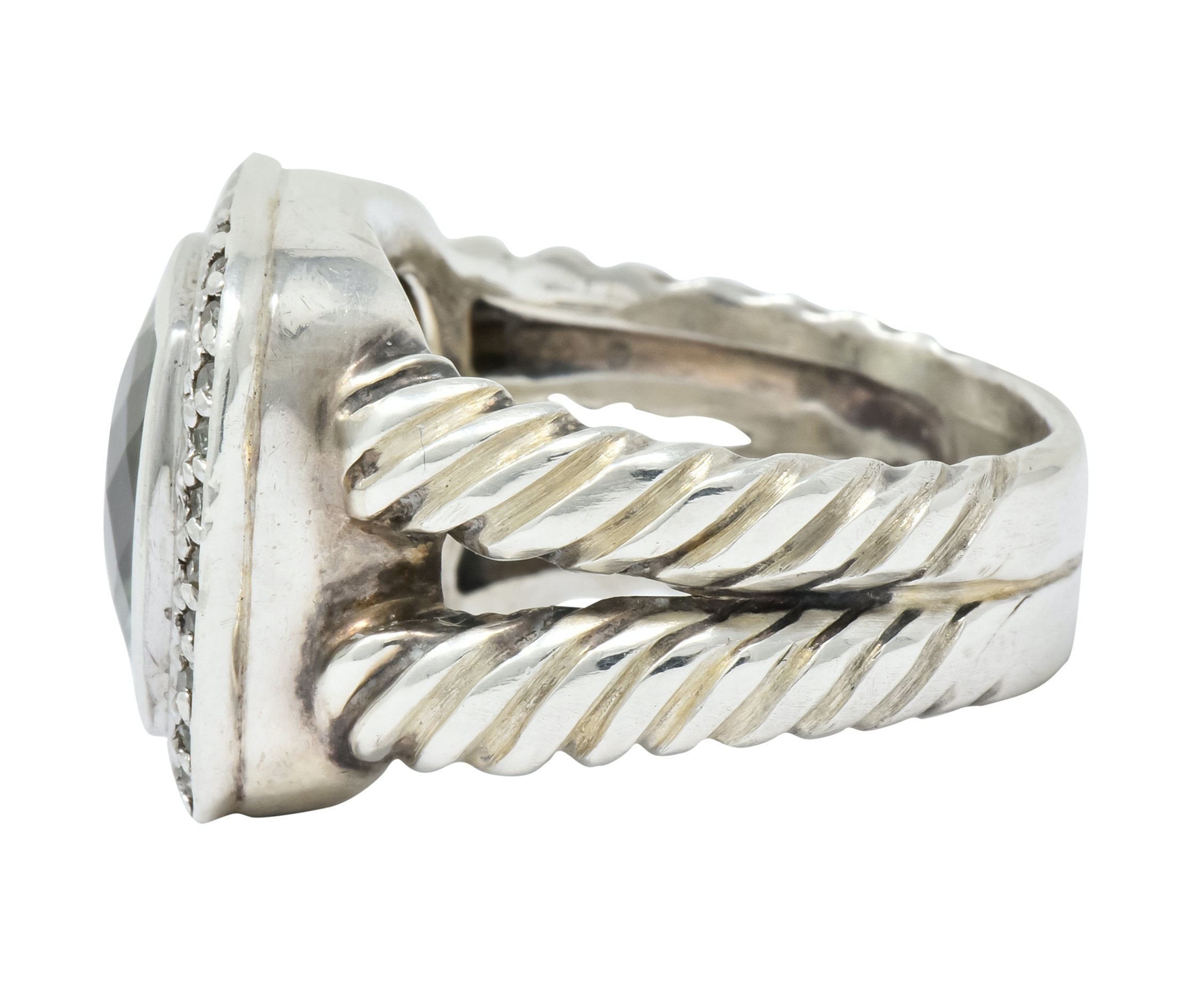 David Yurman Green Quartz Diamond Sterling Silver Petite Albion Ring Wilson's Estate Jewelry