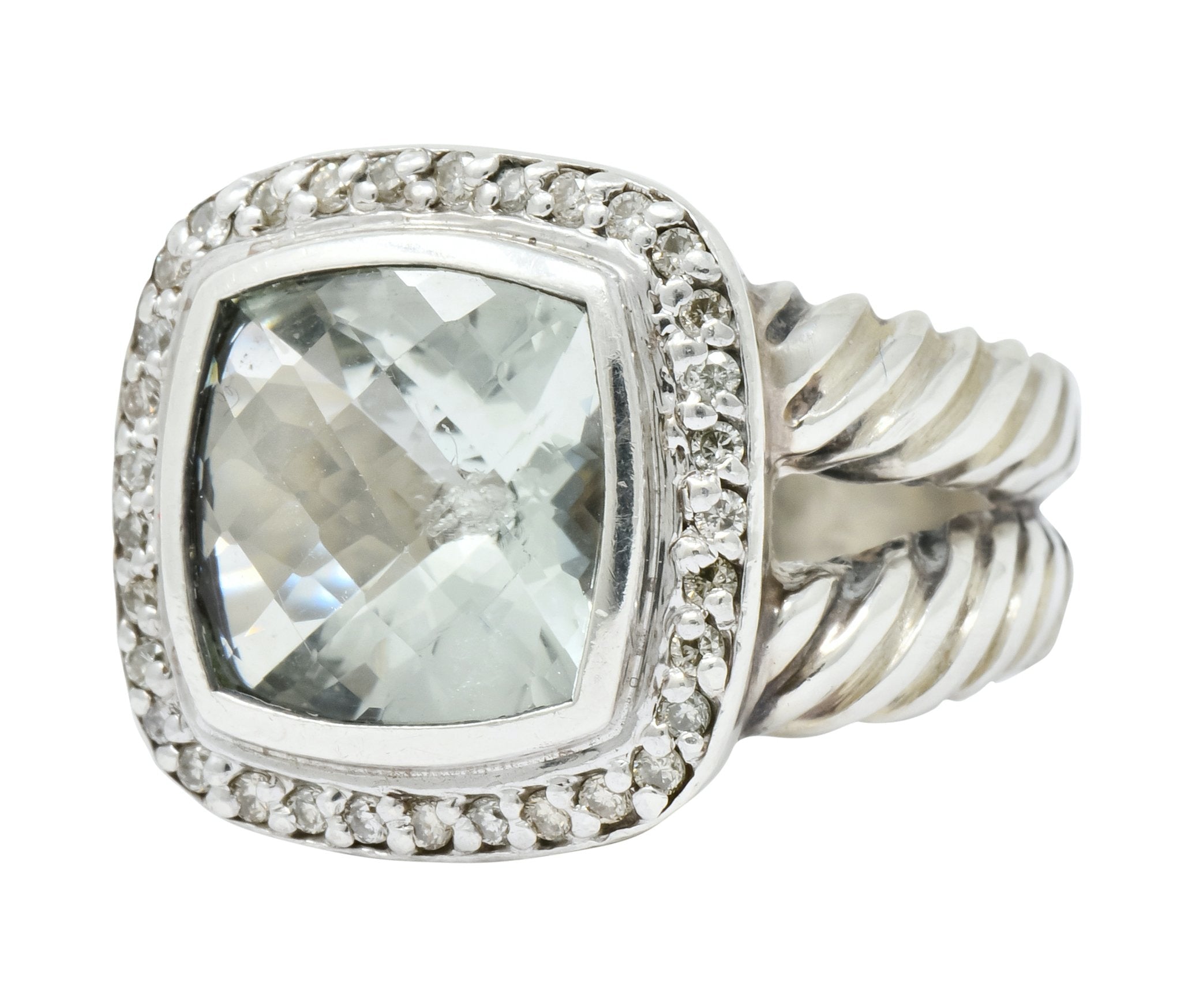 David Yurman Green Quartz Diamond Sterling Silver Petite Albion Ring Wilson's Estate Jewelry