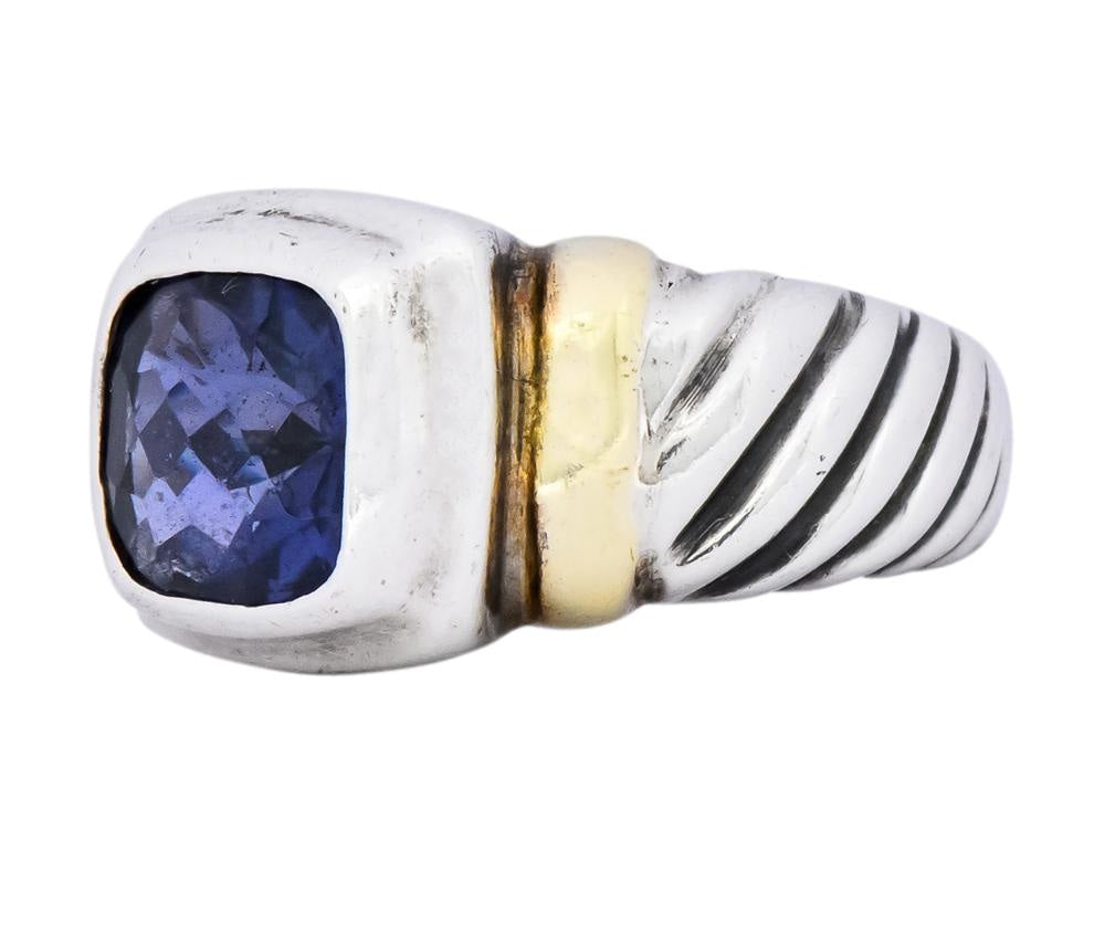 David Yurman Iolite Sterling Silver 14 Karat Gold Noblesse Ring - Wilson's Estate Jewelry