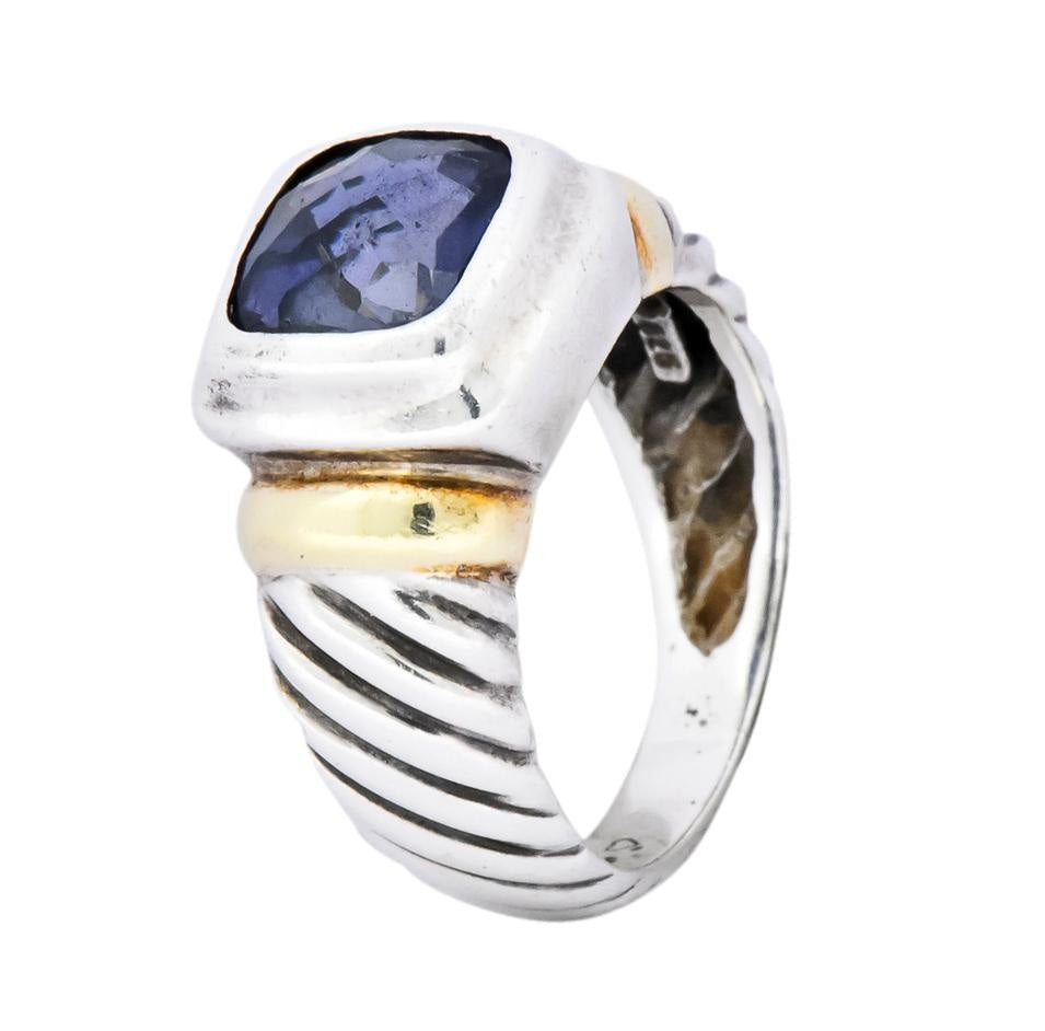 David Yurman Iolite Sterling Silver 14 Karat Gold Noblesse Ring - Wilson's Estate Jewelry