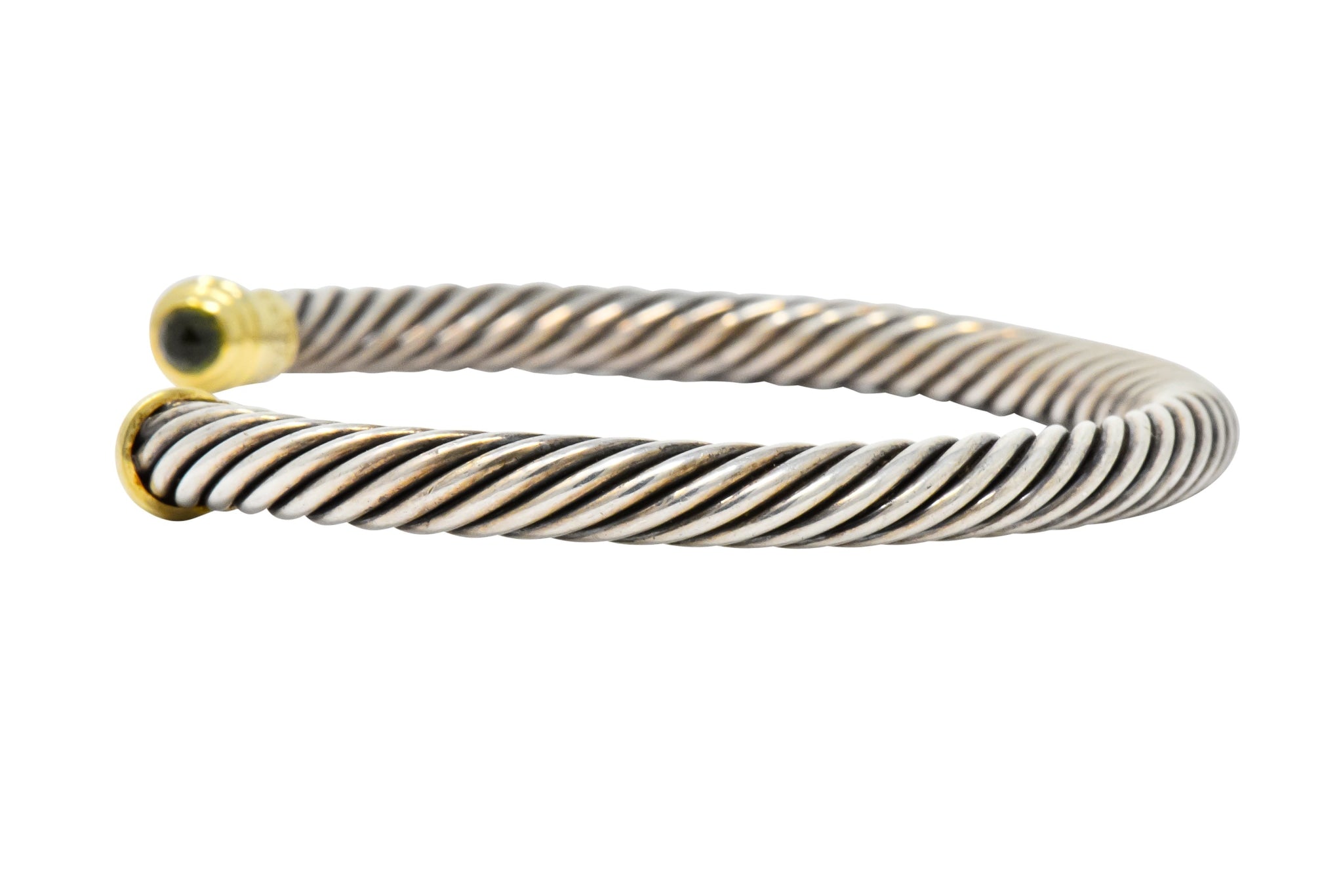 David Yurman Peridot Sterling Silver 14 Karat Gold Cable Classics Cuff Bracelet - Wilson's Estate Jewelry