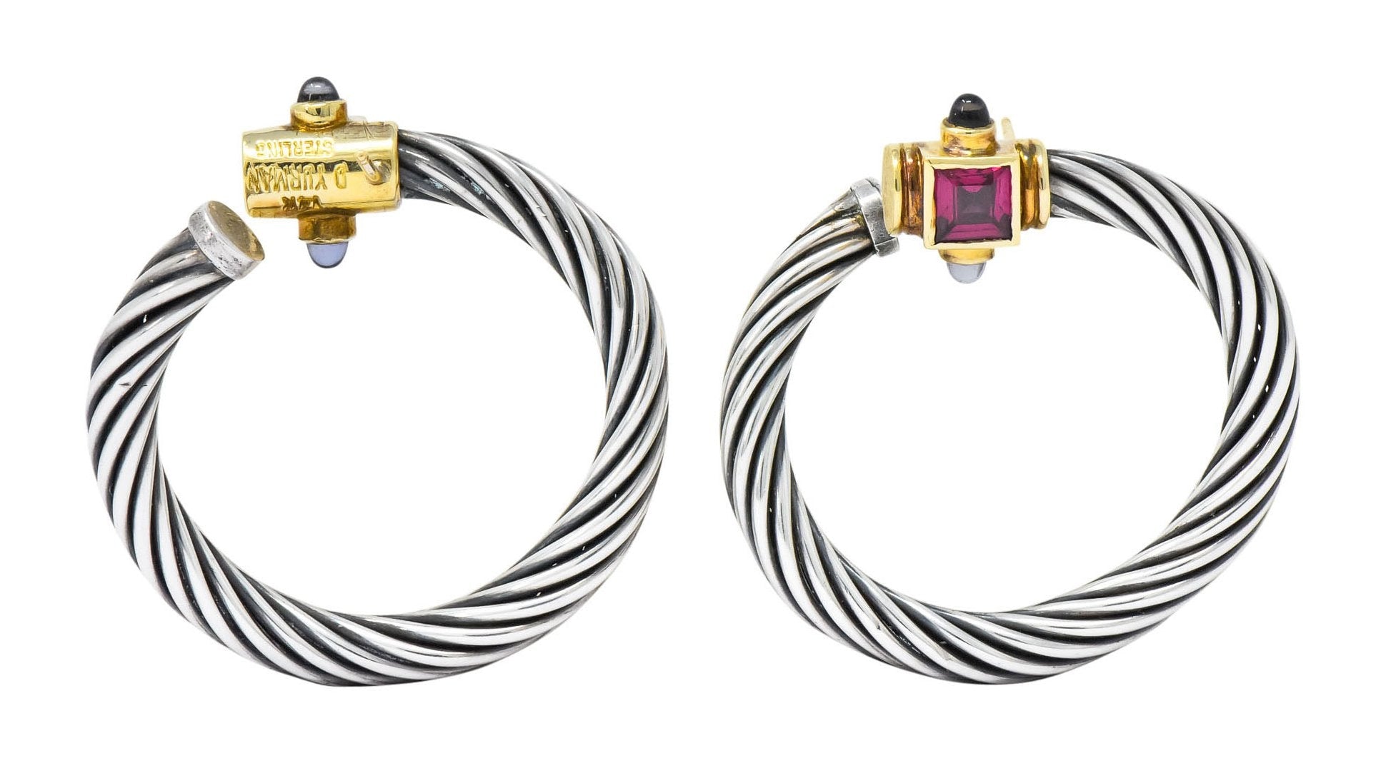 David Yurman Rhodolite Garnet Iolite Sterling Silver 14 Karat Gold Earrings - Wilson's Estate Jewelry