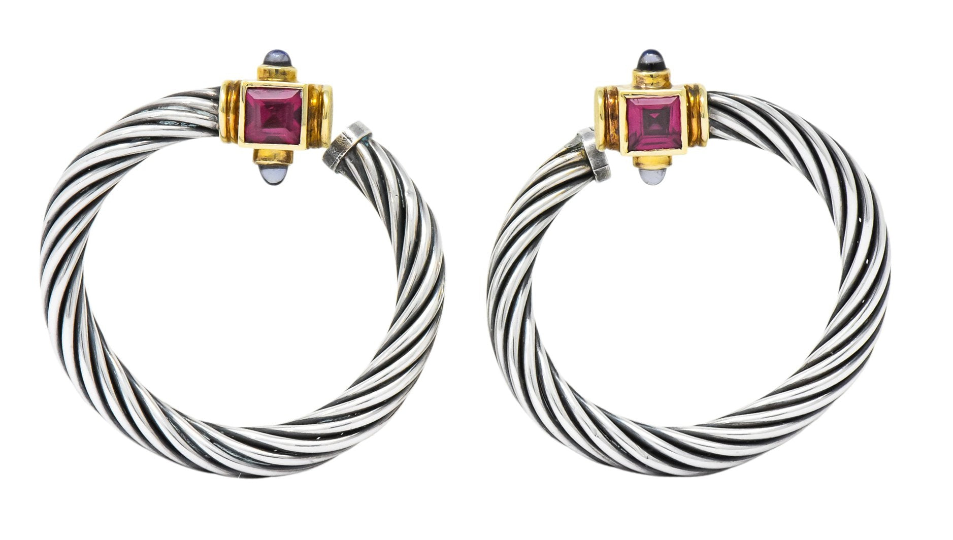 David Yurman Rhodolite Garnet Iolite Sterling Silver 14 Karat Gold Earrings - Wilson's Estate Jewelry