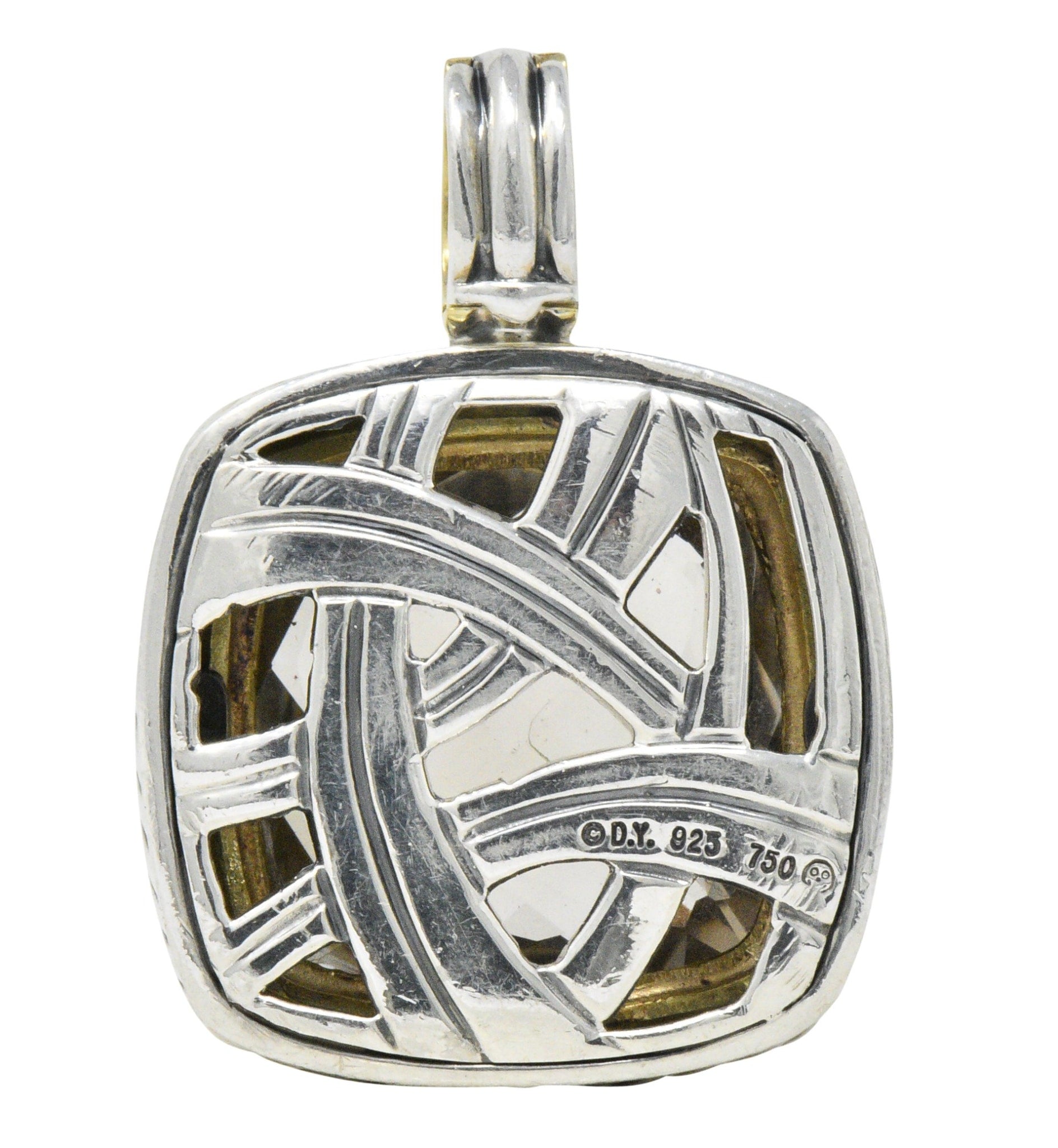 David Yurman Smoky Quartz Sterling Silver 18 Karat Gold Pendant Wilson's Estate Jewelry