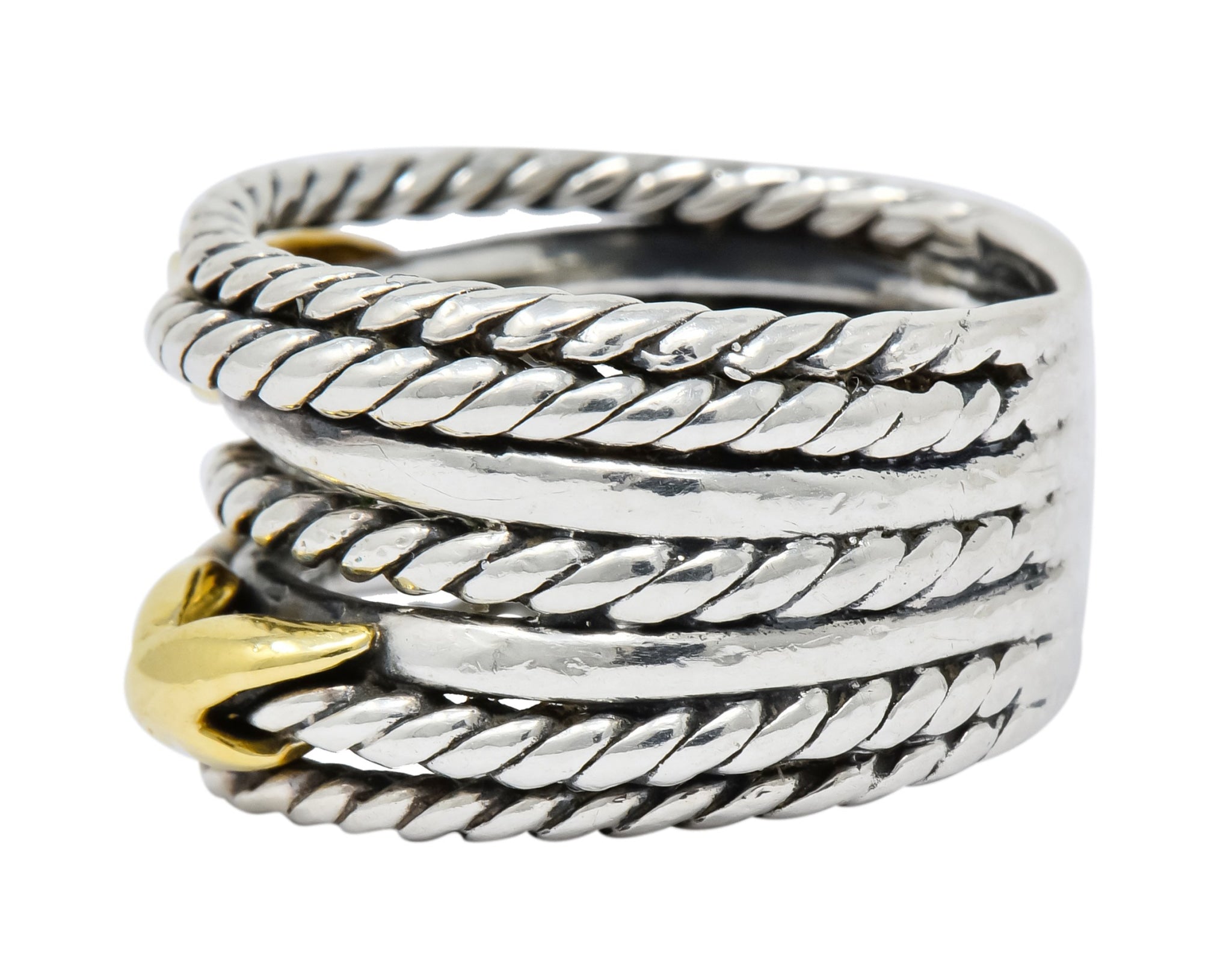 David Yurman Sterling Silver 18 Karat Gold Double X Crossover Ring - Wilson's Estate Jewelry