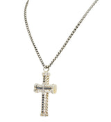 David Yurman Unisex 1.00 CTW Diamond Topaz Sterling Silver Chevron Cross Pendant Necklace - Wilson's Estate Jewelry
