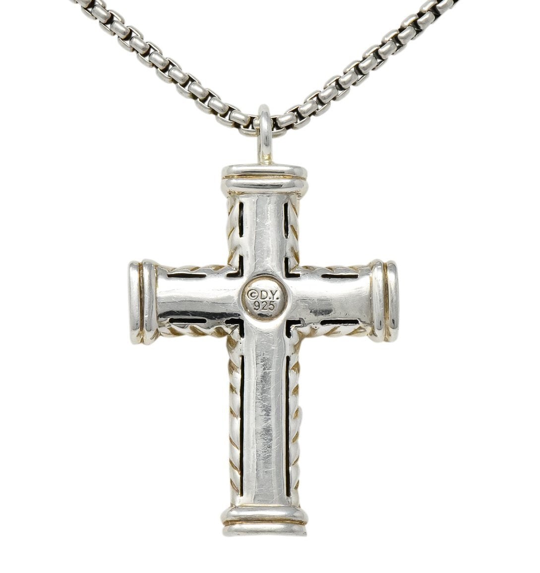 David Yurman Unisex 1.00 CTW Diamond Topaz Sterling Silver Chevron Cross Pendant Necklace - Wilson's Estate Jewelry