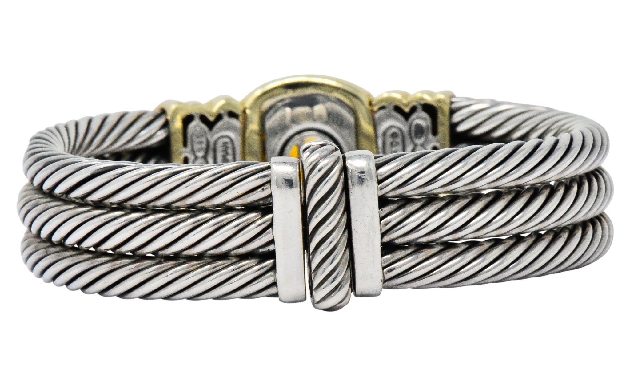 David Yurman Vintage Citrine Iolite Sterling Silver 14 Karat Gold Triple Cable Bracelet - Wilson's Estate Jewelry
