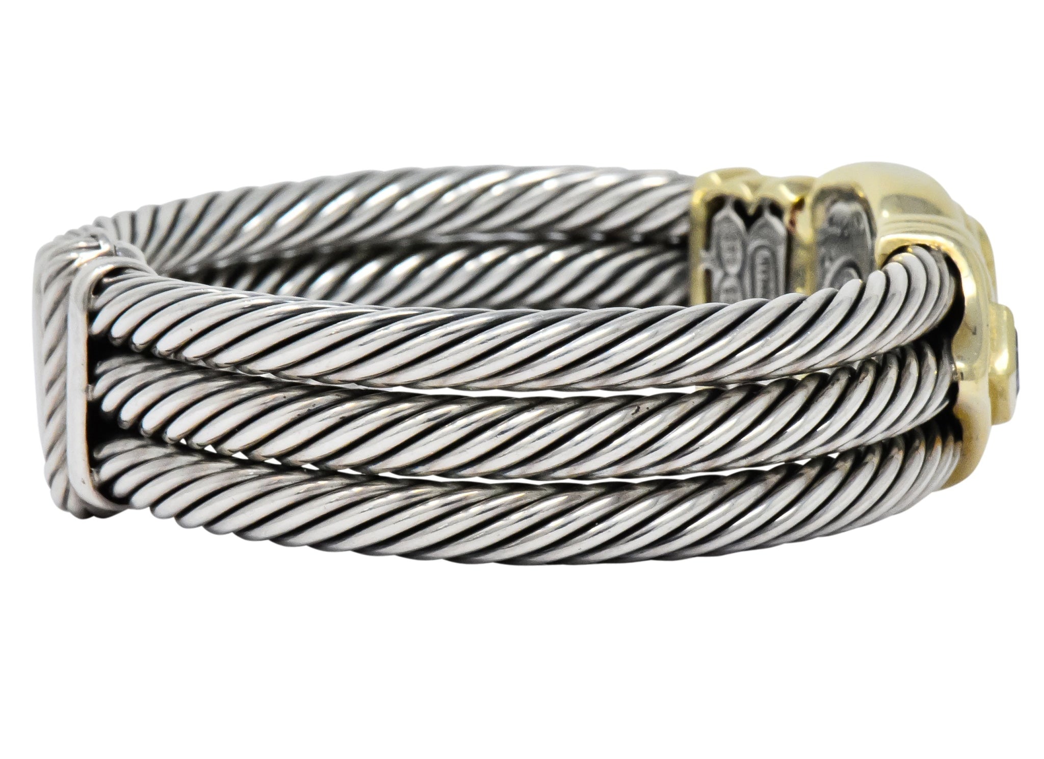 David Yurman Vintage Citrine Iolite Sterling Silver 14 Karat Gold Triple Cable Bracelet - Wilson's Estate Jewelry