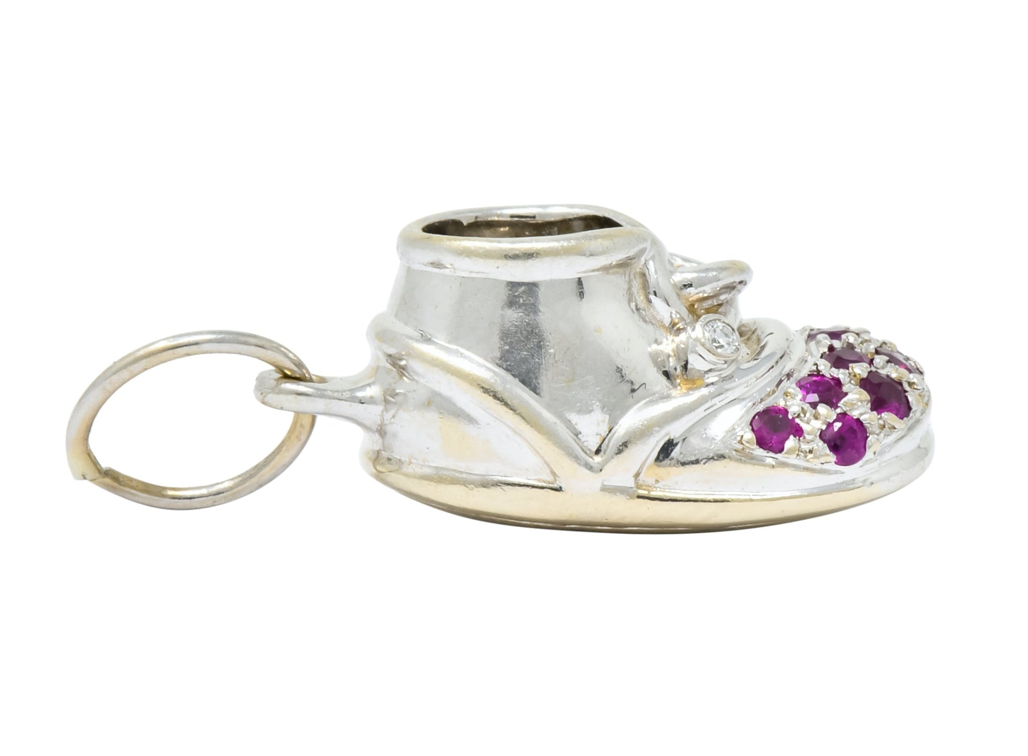 Diamond 0.25 CTW Pink Sapphire 18 Karat Gold Baby Shoe Charm - Wilson's Estate Jewelry