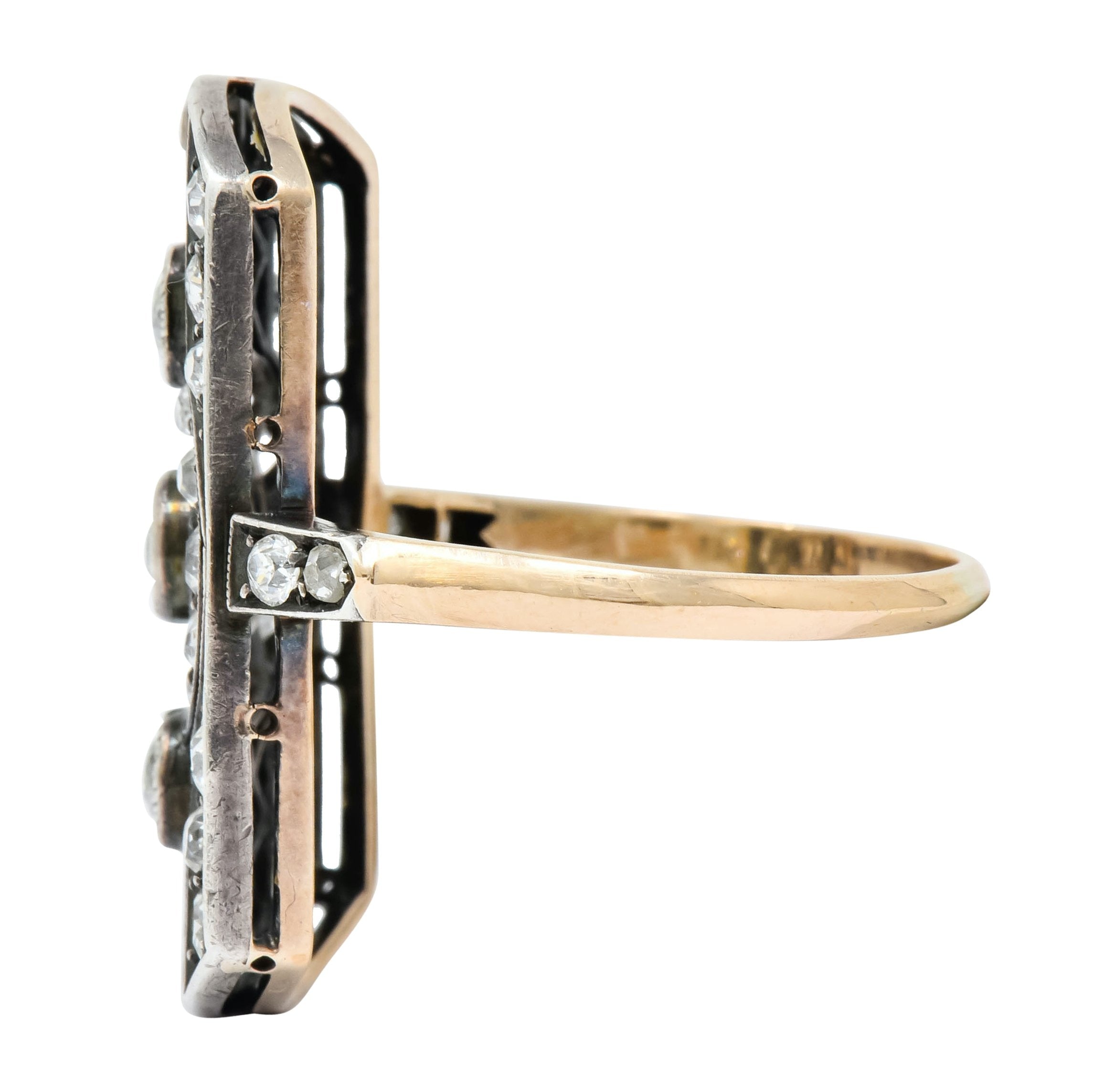 Early Victorian 1.98 CTW Diamond Silver-Topped 14 Karat Gold Dinner Ring - Wilson's Estate Jewelry