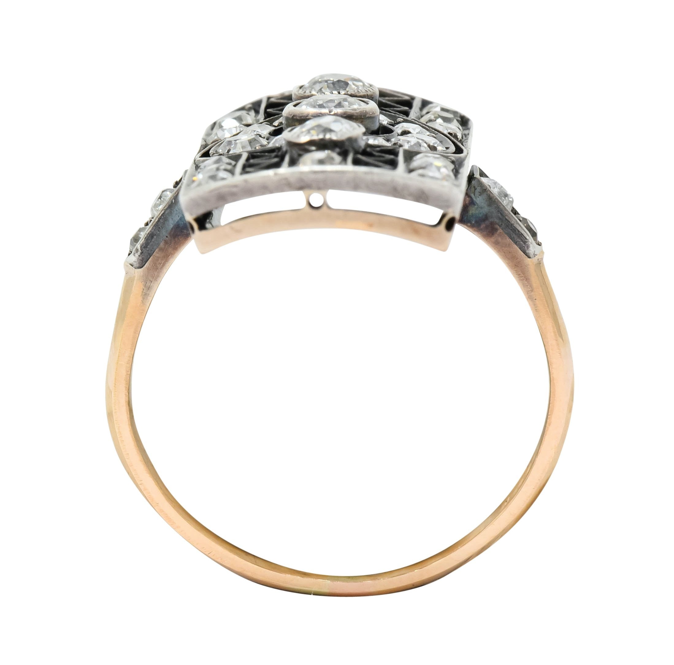 Early Victorian 1.98 CTW Diamond Silver-Topped 14 Karat Gold Dinner Ring - Wilson's Estate Jewelry