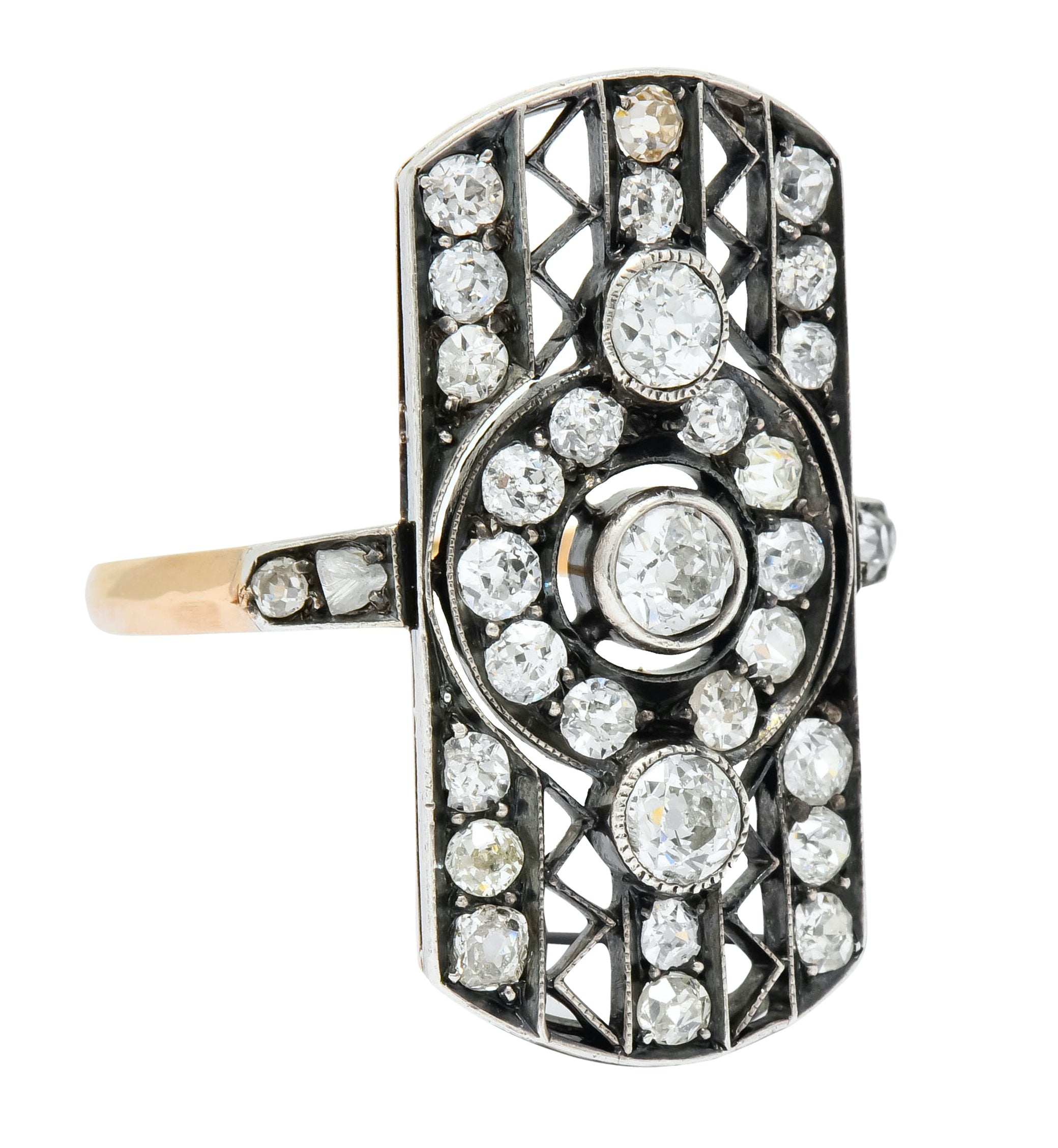 Early Victorian 1.98 CTW Diamond Silver-Topped 14 Karat Gold Dinner Ring - Wilson's Estate Jewelry