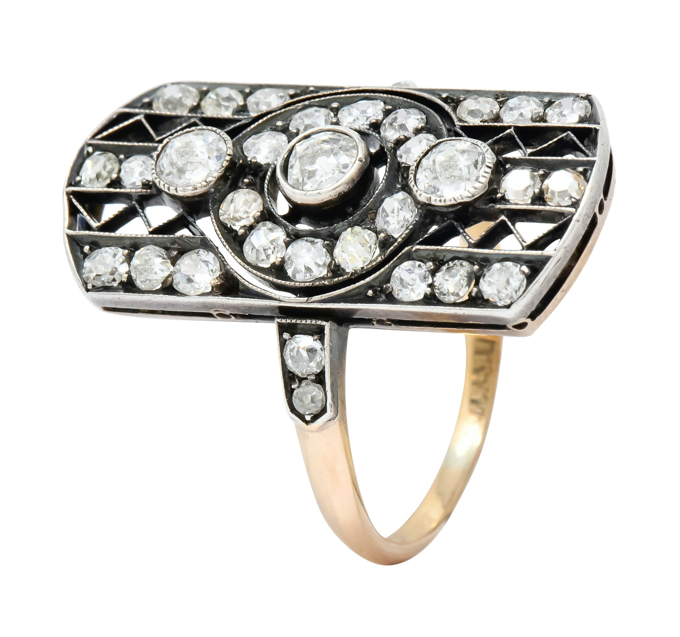 Early Victorian 1.98 CTW Diamond Silver-Topped 14 Karat Gold Dinner Ring - Wilson's Estate Jewelry
