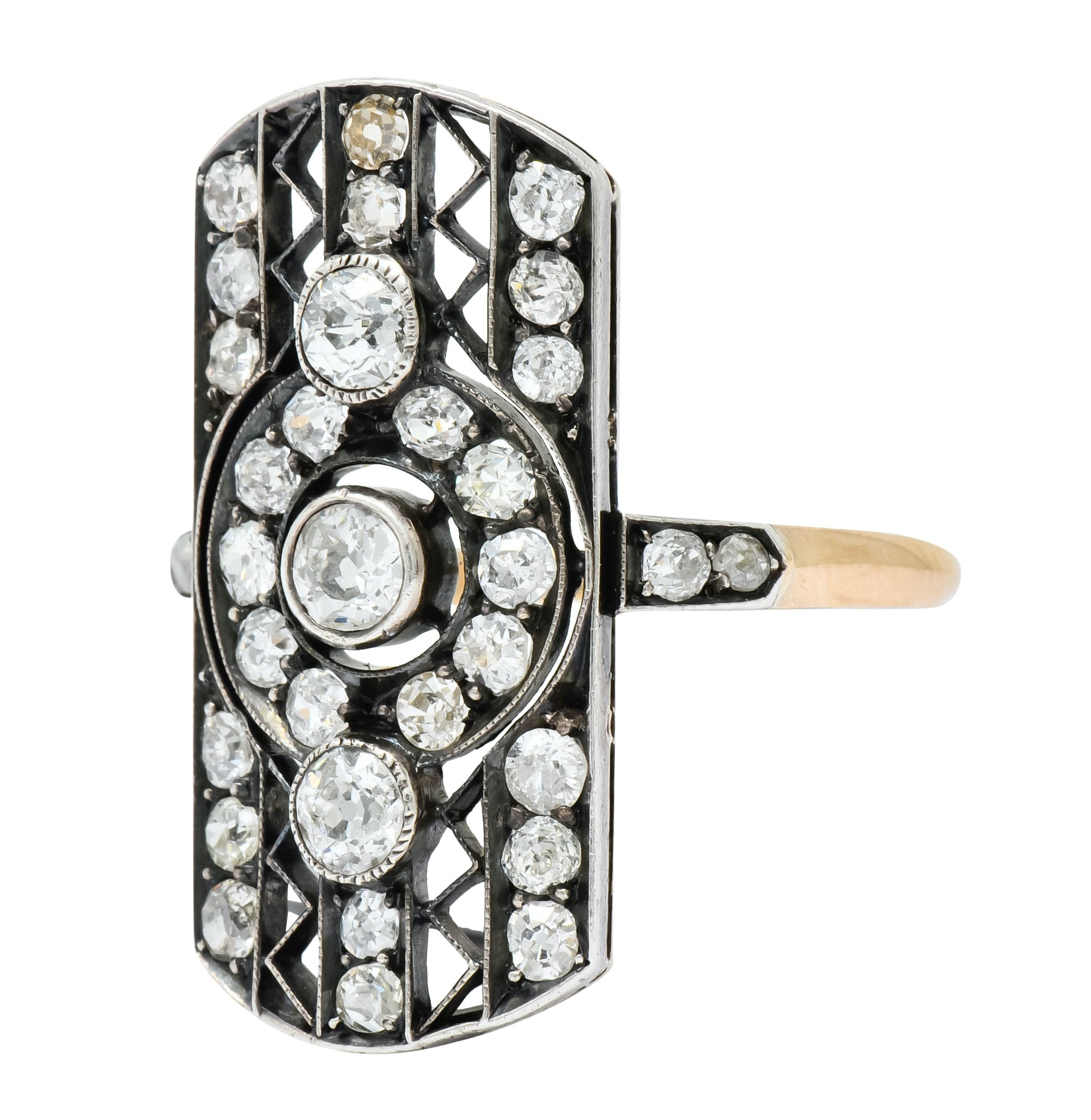 Early Victorian 1.98 CTW Diamond Silver-Topped 14 Karat Gold Dinner Ring - Wilson's Estate Jewelry
