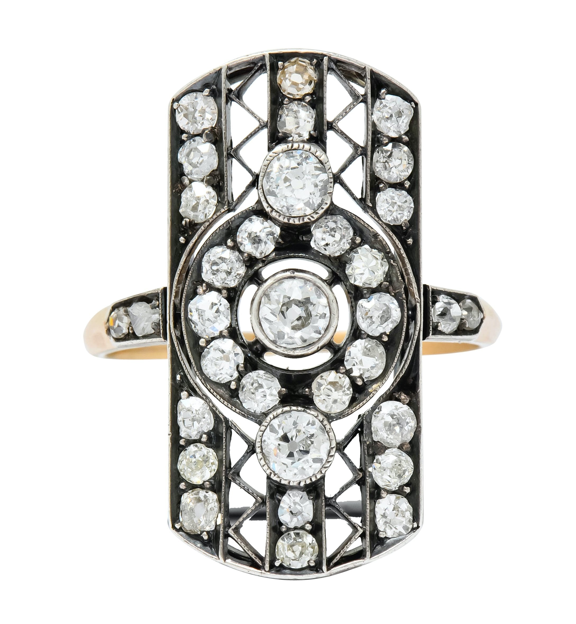 Early Victorian 1.98 CTW Diamond Silver-Topped 14 Karat Gold Dinner Ring - Wilson's Estate Jewelry