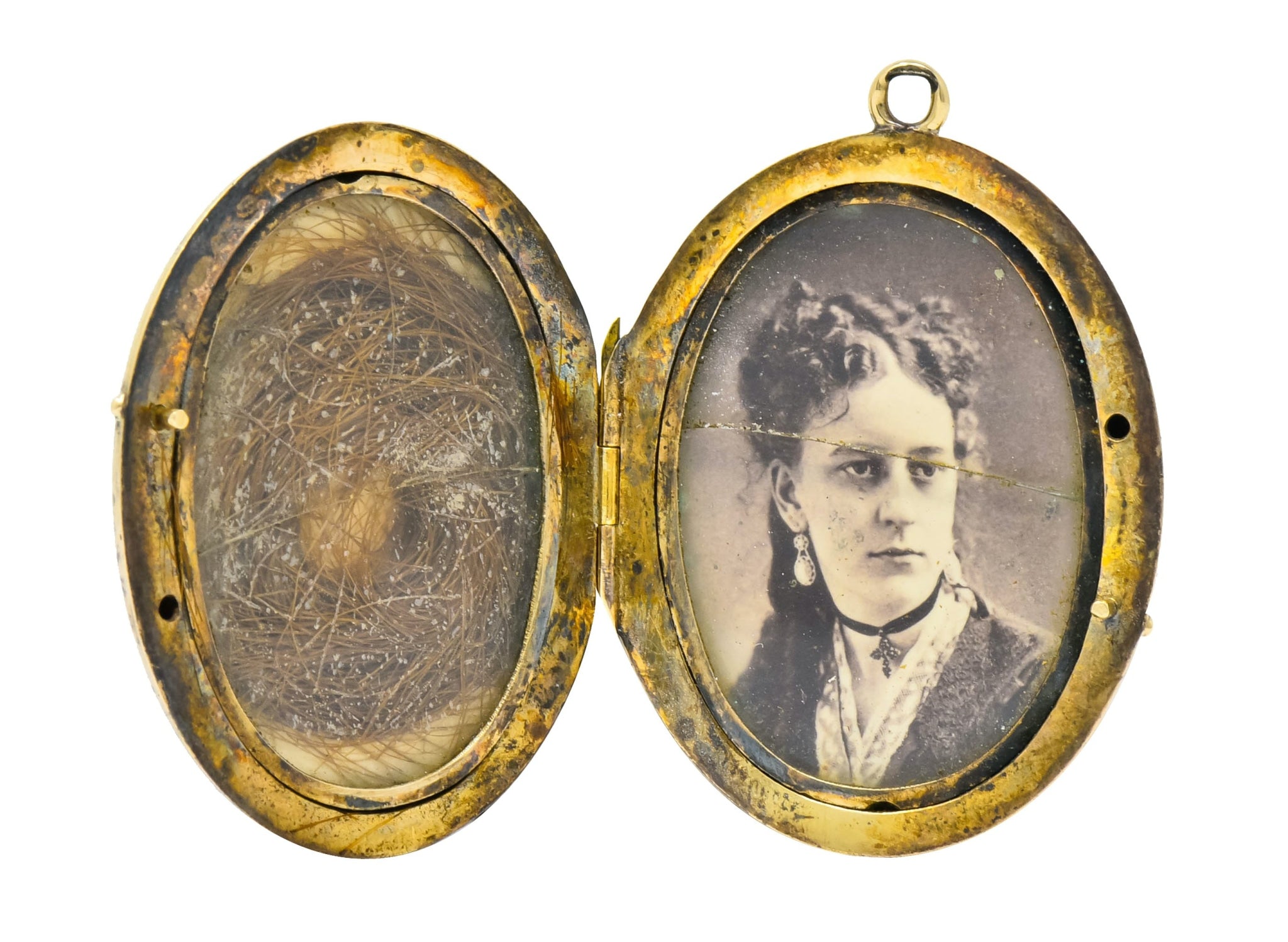 Early Victorian Enamel Rose Cut Diamond 14 Karat Gold Masquerade Mourning Locket Pendant - Wilson's Estate Jewelry