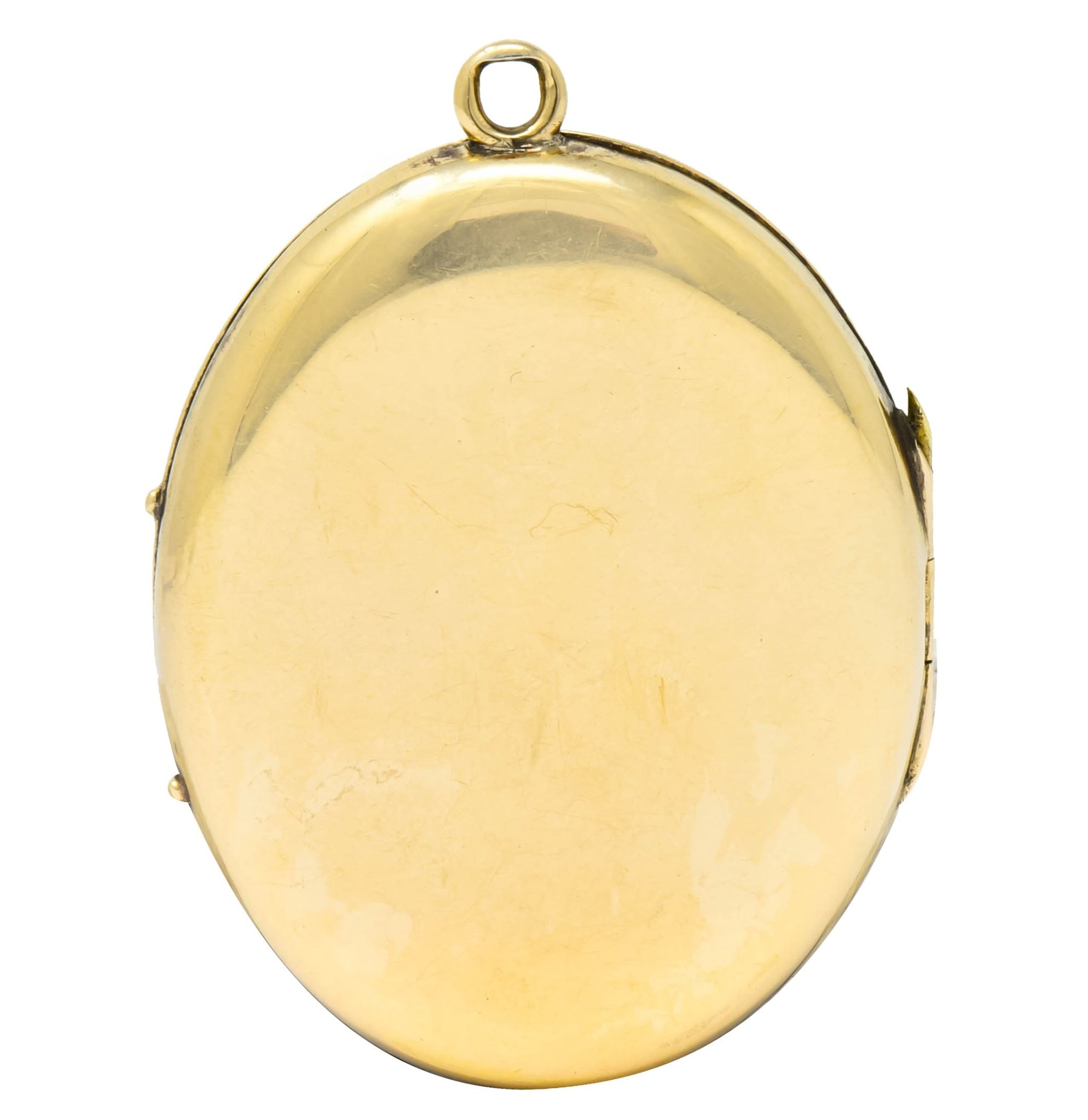 Early Victorian Enamel Rose Cut Diamond 14 Karat Gold Masquerade Mourning Locket Pendant - Wilson's Estate Jewelry