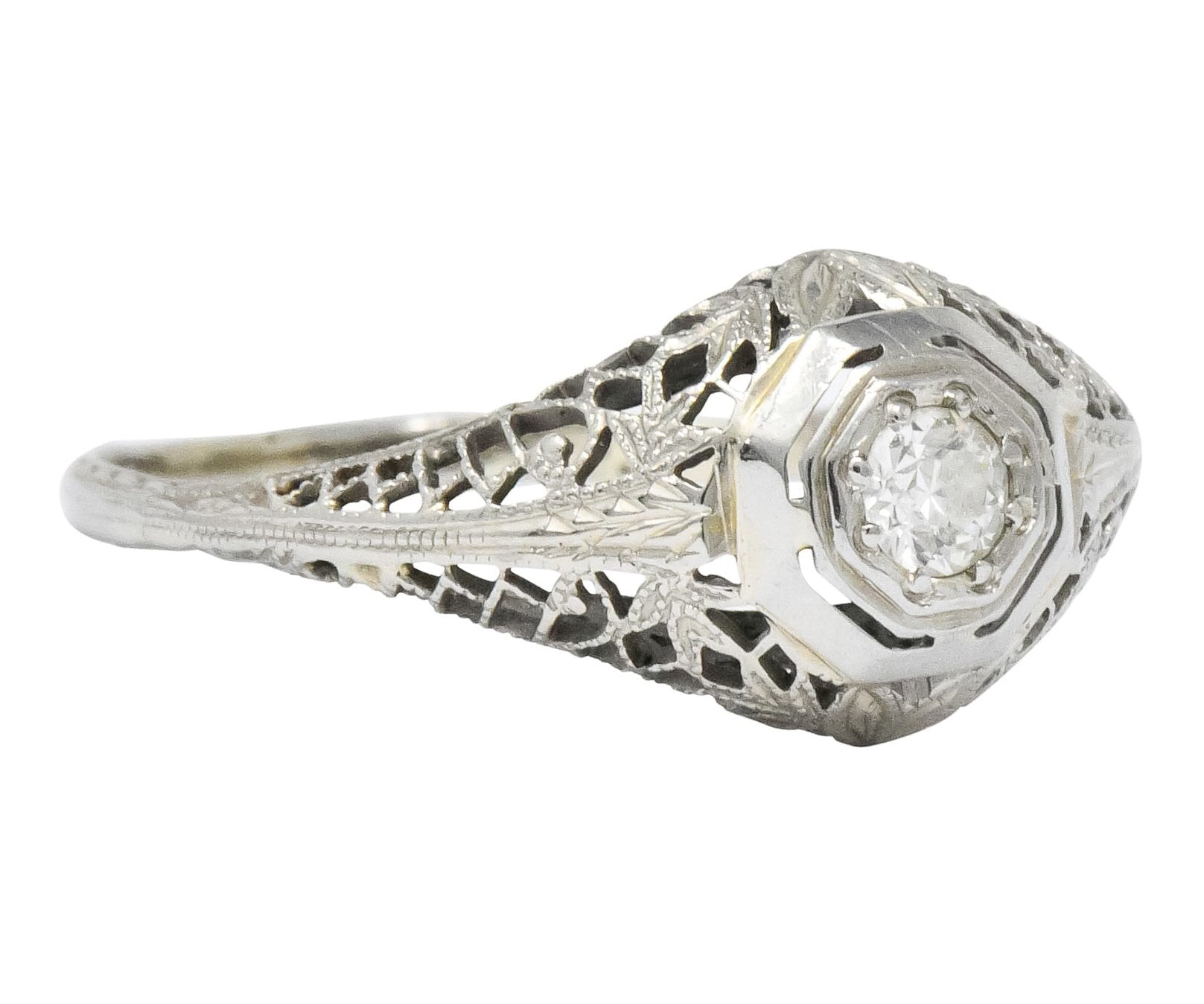 Edwardian 0.30 CTW Diamond 14 Karat White Gold Engagement Ring - Wilson's Estate Jewelry