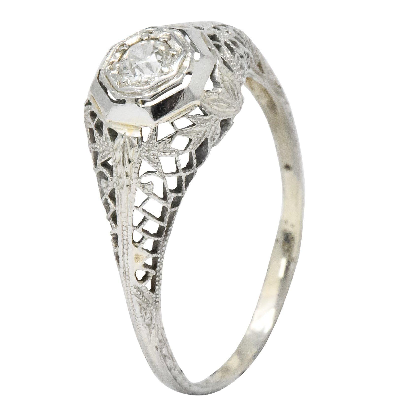 Edwardian 0.30 CTW Diamond 14 Karat White Gold Engagement Ring - Wilson's Estate Jewelry