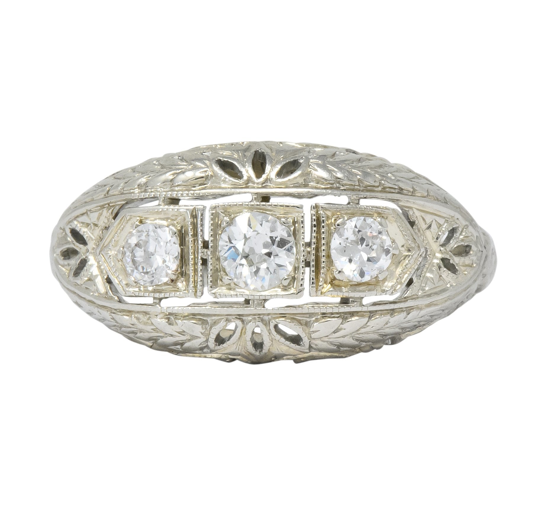 Edwardian 0.40 CTW Diamond 18 Karat White Gold Engagement Ring - Wilson's Estate Jewelry