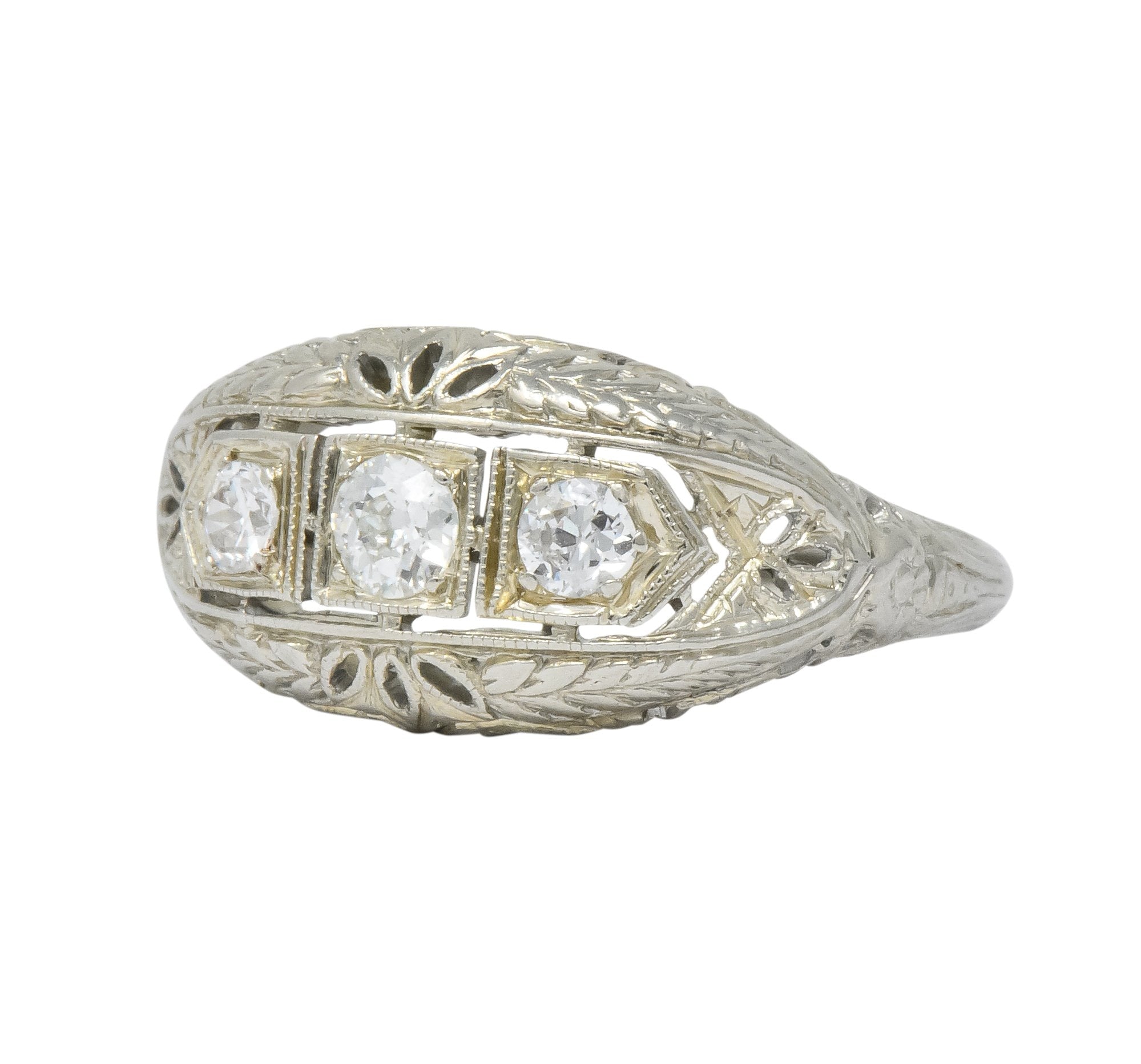 Edwardian 0.40 CTW Diamond 18 Karat White Gold Engagement Ring - Wilson's Estate Jewelry