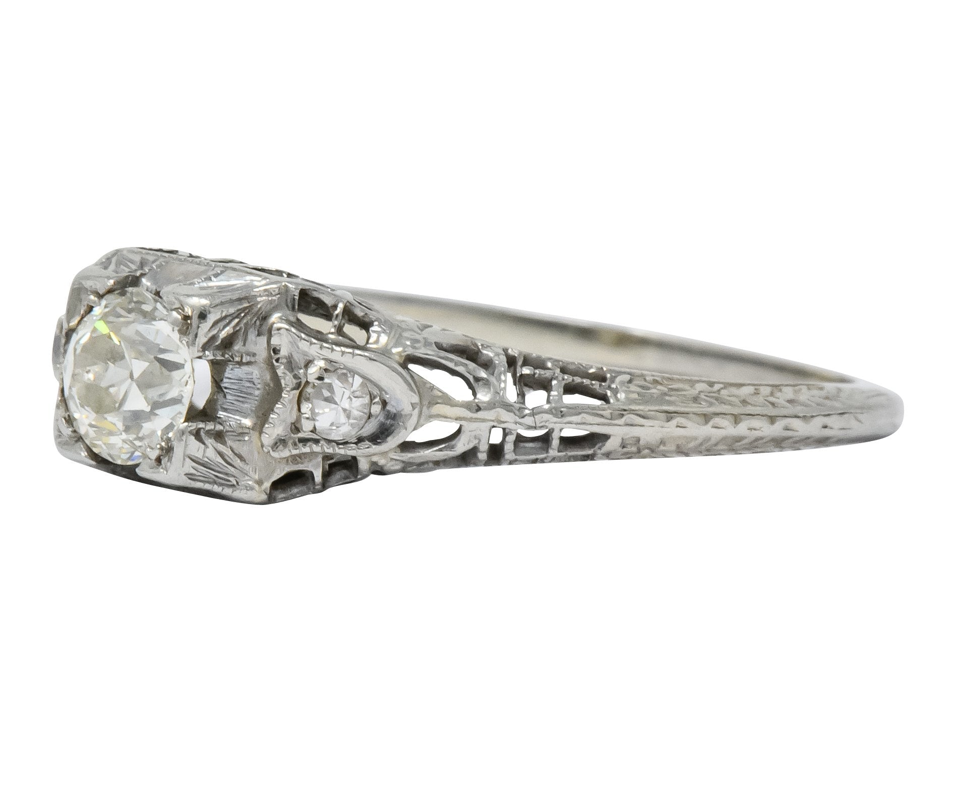 Edwardian 0.47 CTW Diamond 18 Karat White Gold Engagement Ring - Wilson's Estate Jewelry