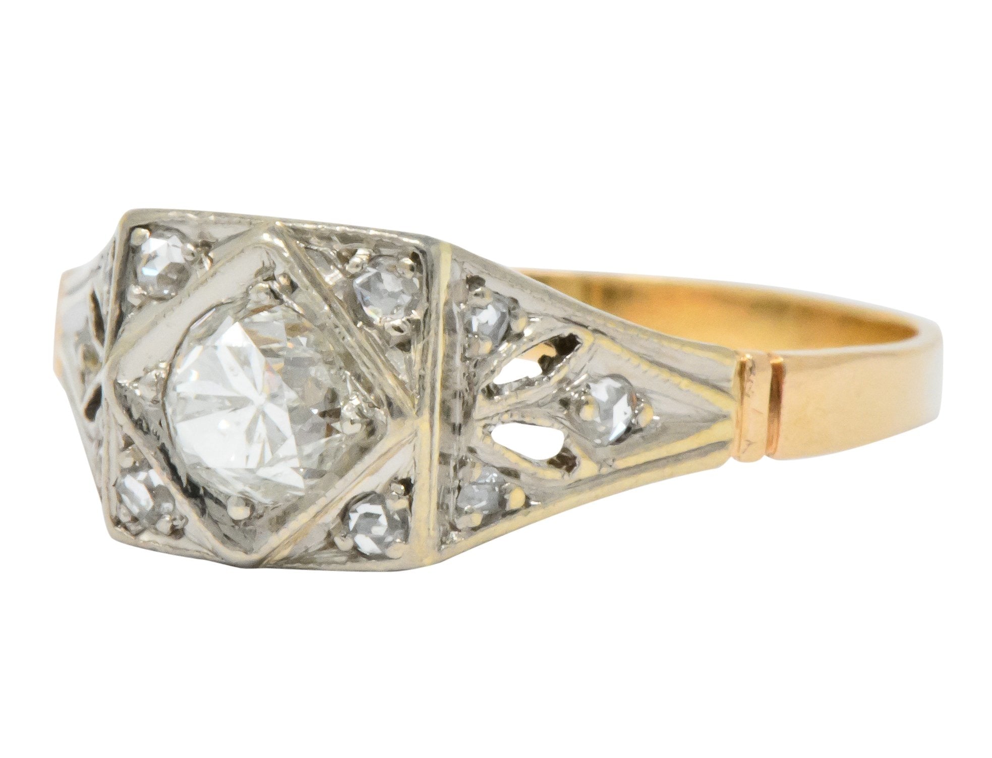 Edwardian 0.50 CTW Diamond Platinum 14 Karat Gold Antique Engagement Ring - Wilson's Estate Jewelry