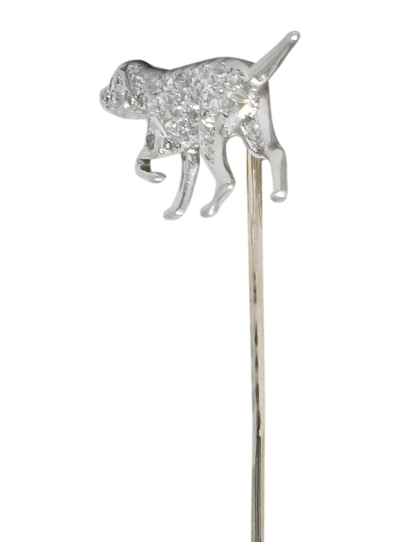 Edwardian 0.50 CTW Diamond Ruby Platinum White Gold English Pointer Dog Stickpin - Wilson's Estate Jewelry