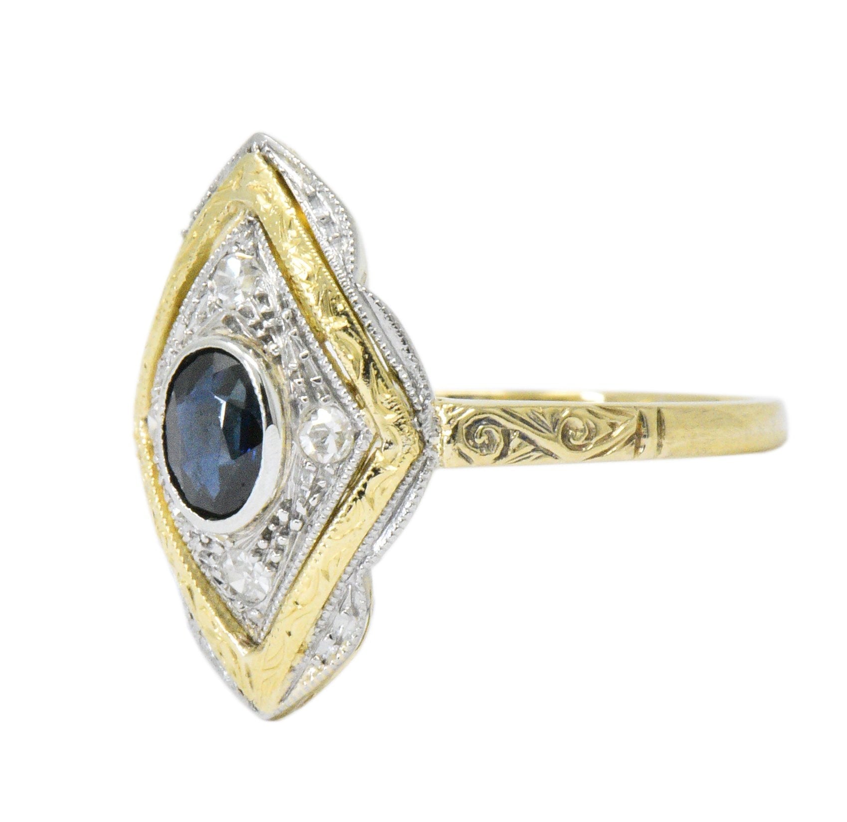 Edwardian 0.50 CTW Sapphire Diamond Platinum-Topped 18 Karat Gold Ring Wilson's Estate Jewelry