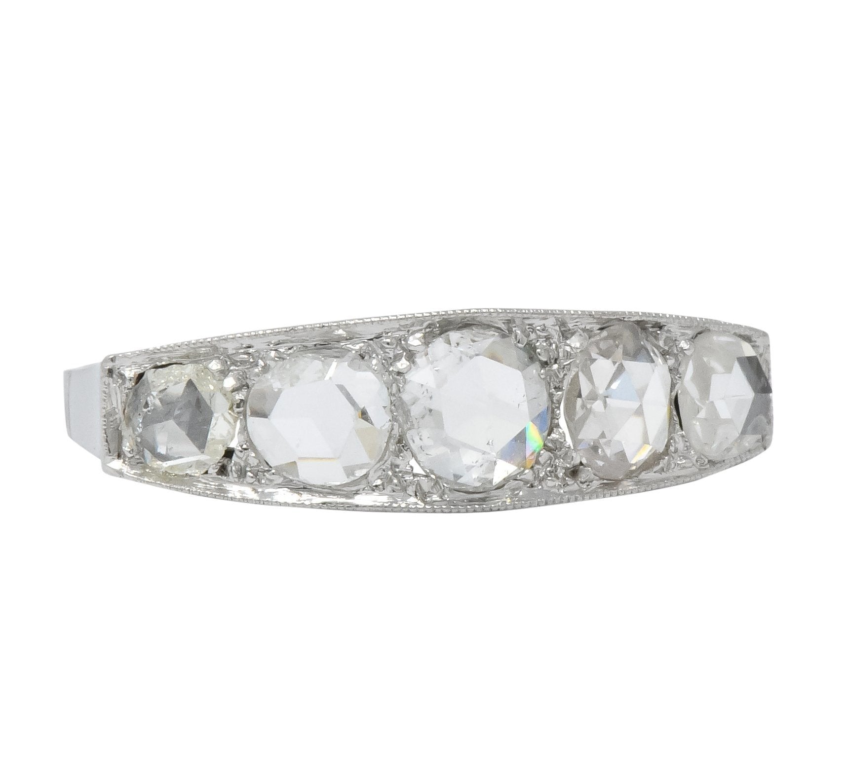 Edwardian 0.55 CTW Rose Cut Diamond Platinum Five Stone Band Ring - Wilson's Estate Jewelry