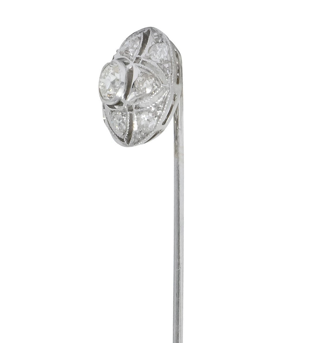 Edwardian 0.64 CTW Old European Diamond Palladium Quatrefoil Stickpin - Wilson's Estate Jewelry