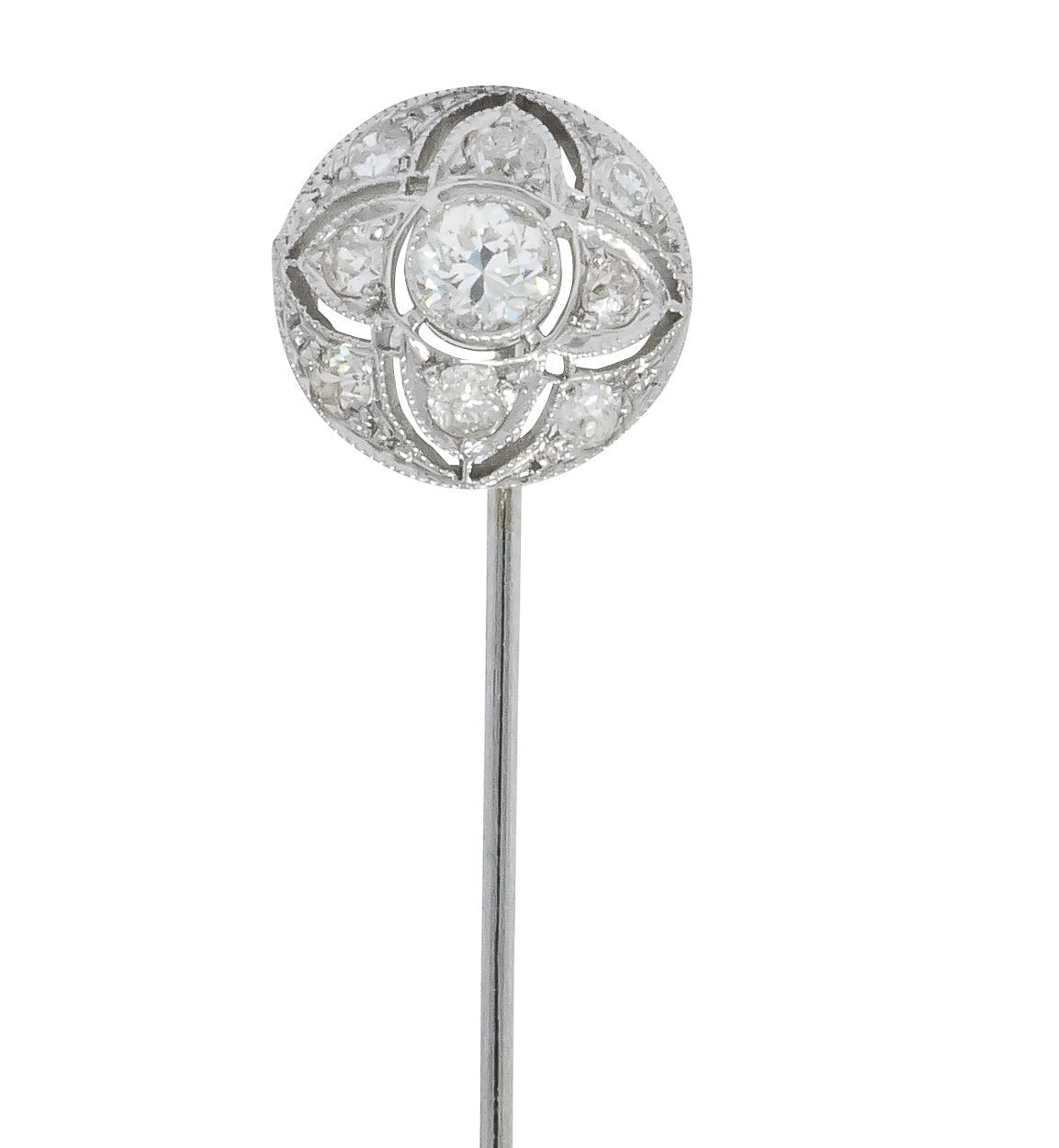 Edwardian 0.64 CTW Old European Diamond Palladium Quatrefoil Stickpin - Wilson's Estate Jewelry