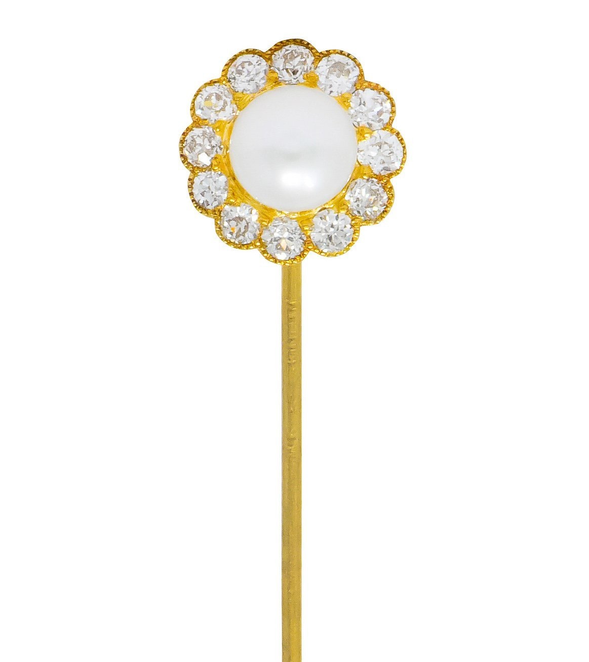 Edwardian 0.72 CTW Diamond Pearl 14 Karat Gold Cluster Stickpin - Wilson's Estate Jewelry