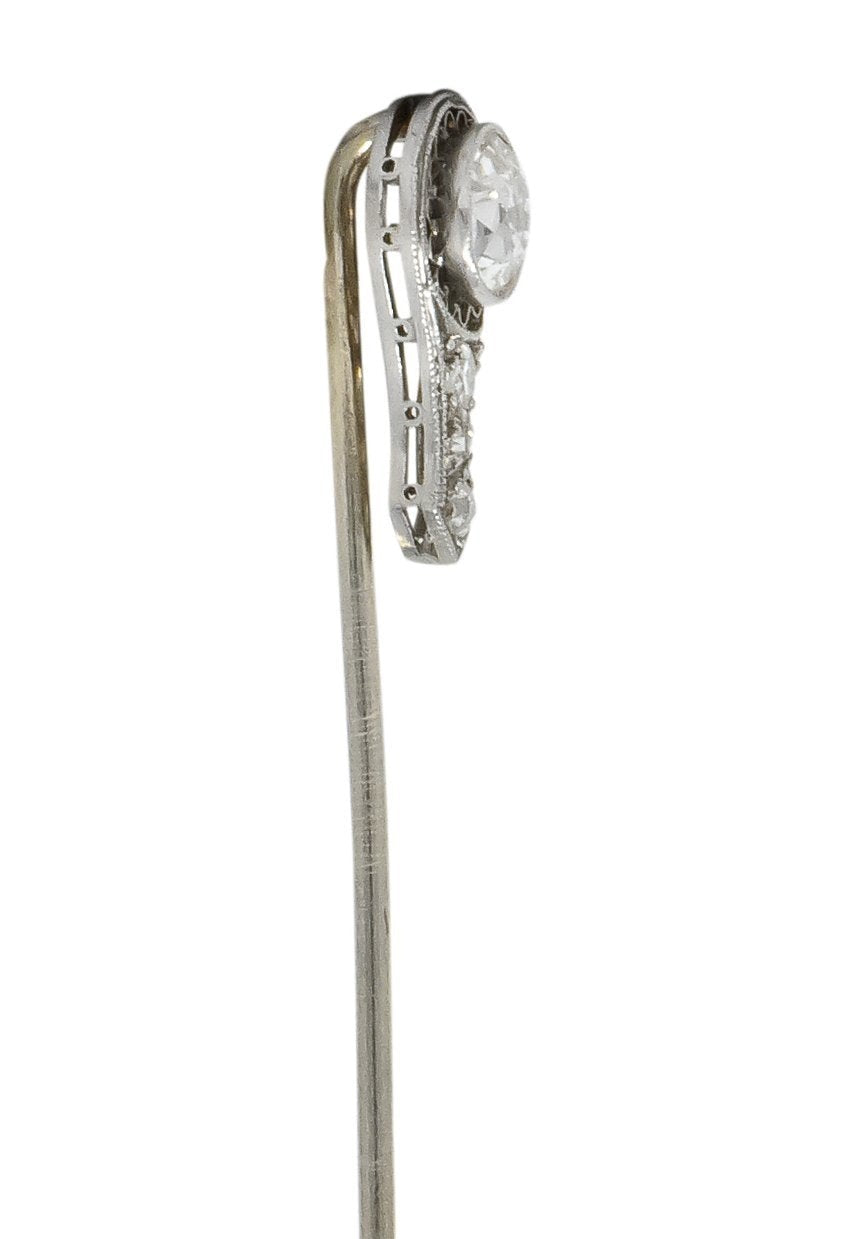 Edwardian 0.80 Carat Diamond Platinum White Gold Filigree Stickpin - Wilson's Estate Jewelry