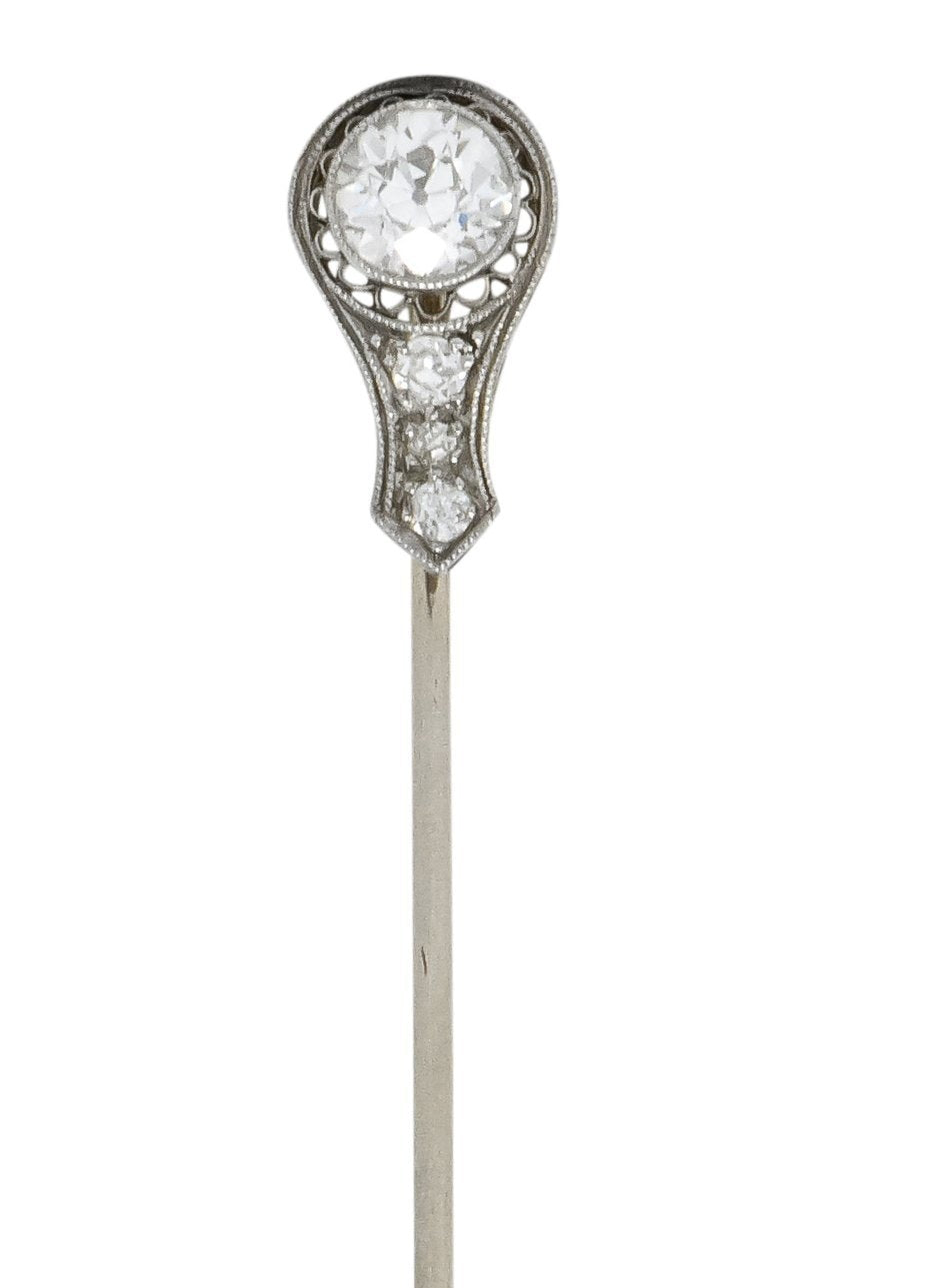 Edwardian 0.80 Carat Diamond Platinum White Gold Filigree Stickpin - Wilson's Estate Jewelry