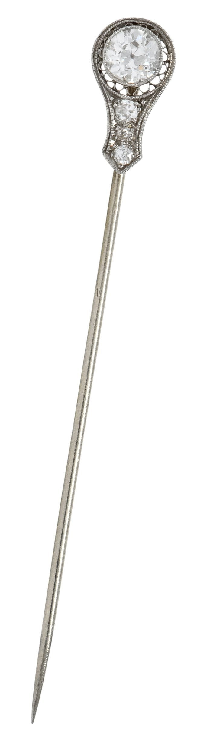 Edwardian 0.80 Carat Diamond Platinum White Gold Filigree Stickpin - Wilson's Estate Jewelry