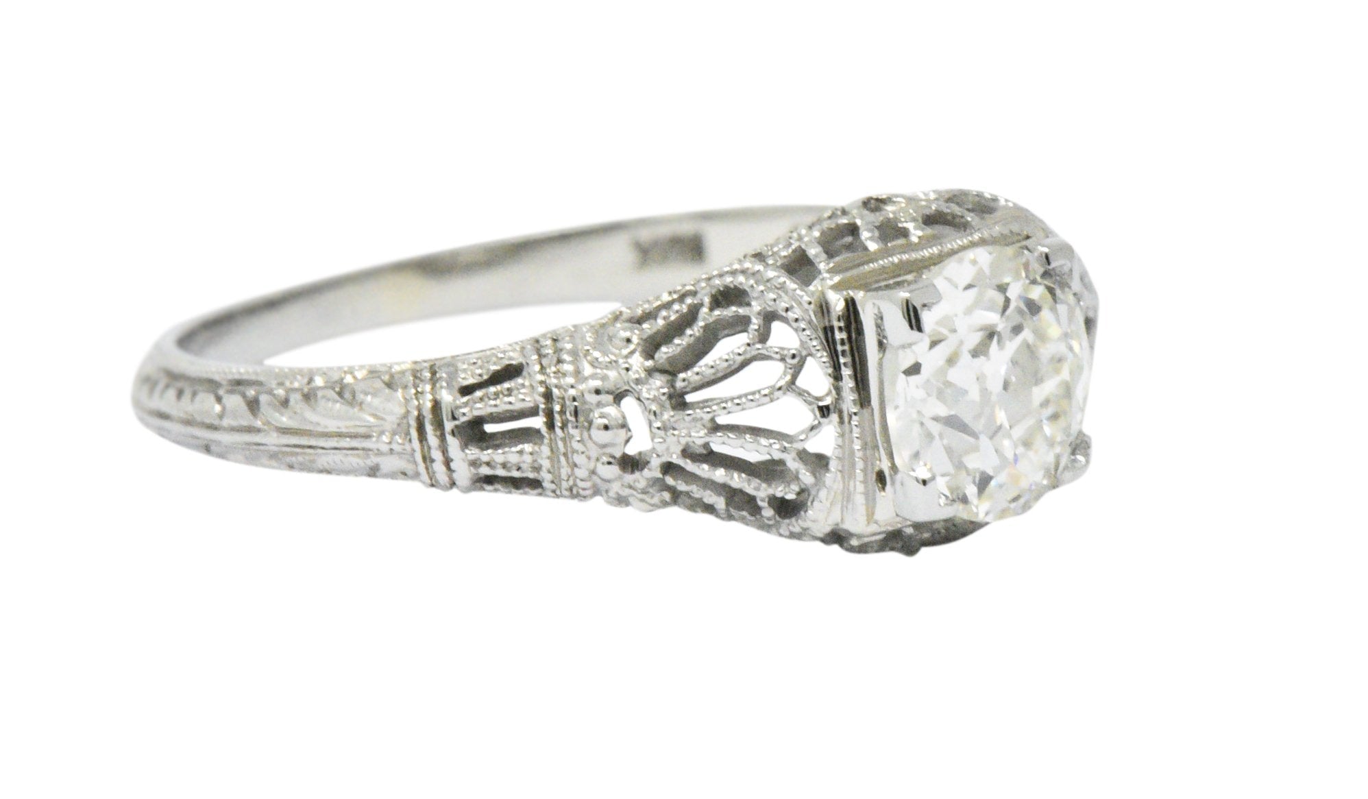 Edwardian 0.89 CTW Diamond & 18K White Gold Engagement Ring, GIA Wilson's Estate Jewelry