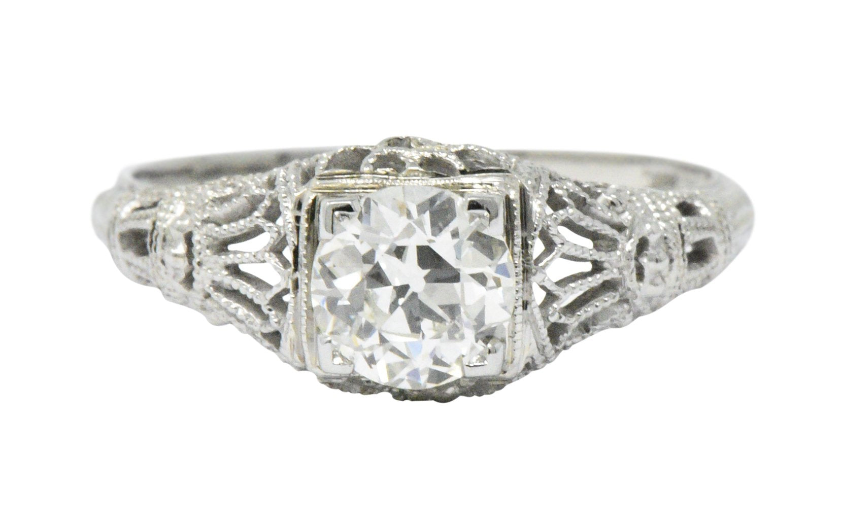 Edwardian 0.89 CTW Diamond & 18K White Gold Engagement Ring, GIA Wilson's Estate Jewelry